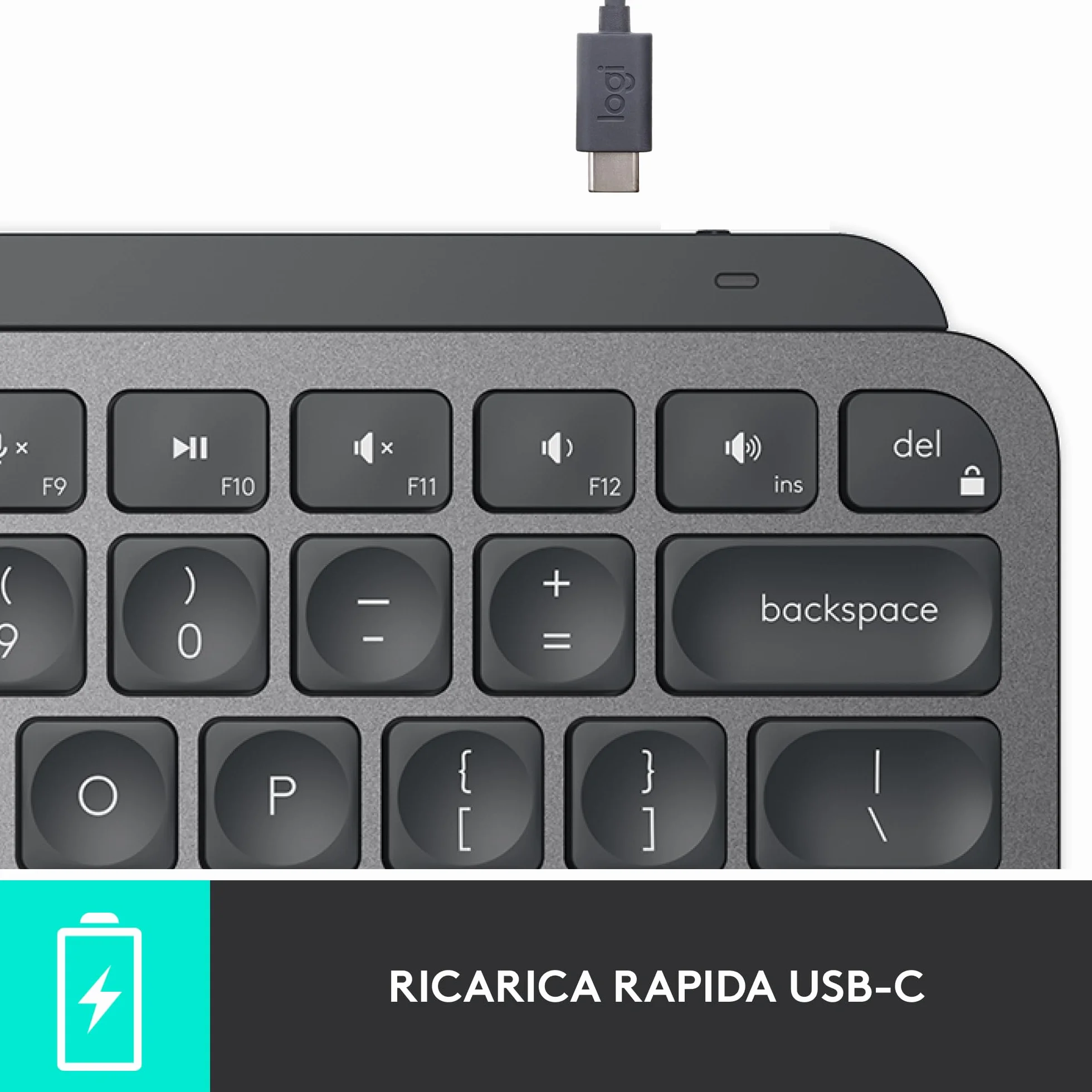 Logitech MX Keys Mini Tastiera Illuminata Wireless, Minimal, Compatta, Bluetooth, Retroilluminata, USB-C, Compatibile con Apple macOS, iOS, Windows, Linux, Android, in Metallo, ITA QWERTY - Grafite