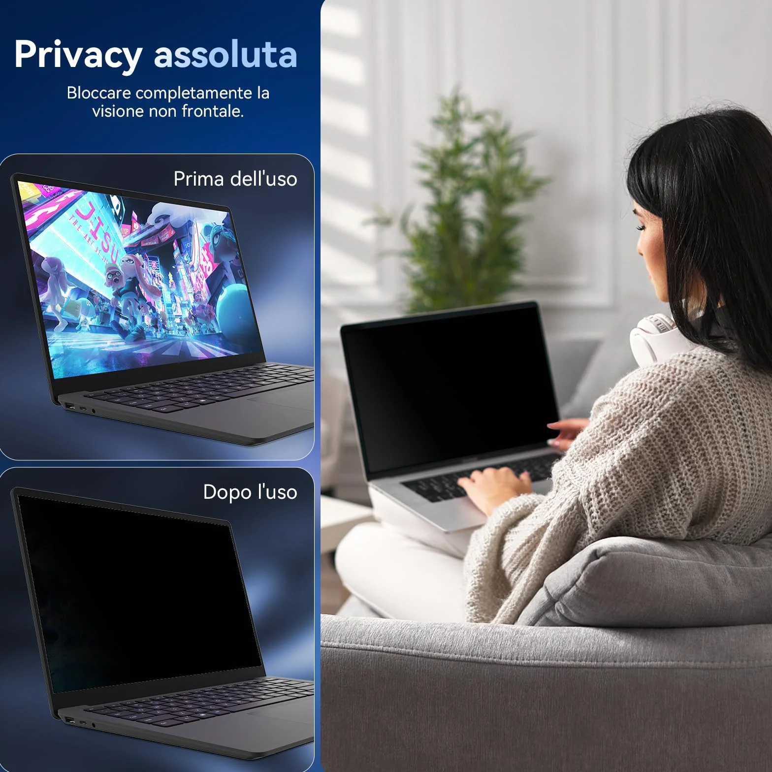 Laptop Filtro Privacy Schermo 15.6 Pollici 16:9, Pellicola Privacy Filter Compatibile con HP/dell/Acer/Lenovo/Thinkpad/Samsung/ASUS/Sony, Rimovibile Pellicola de Protezione