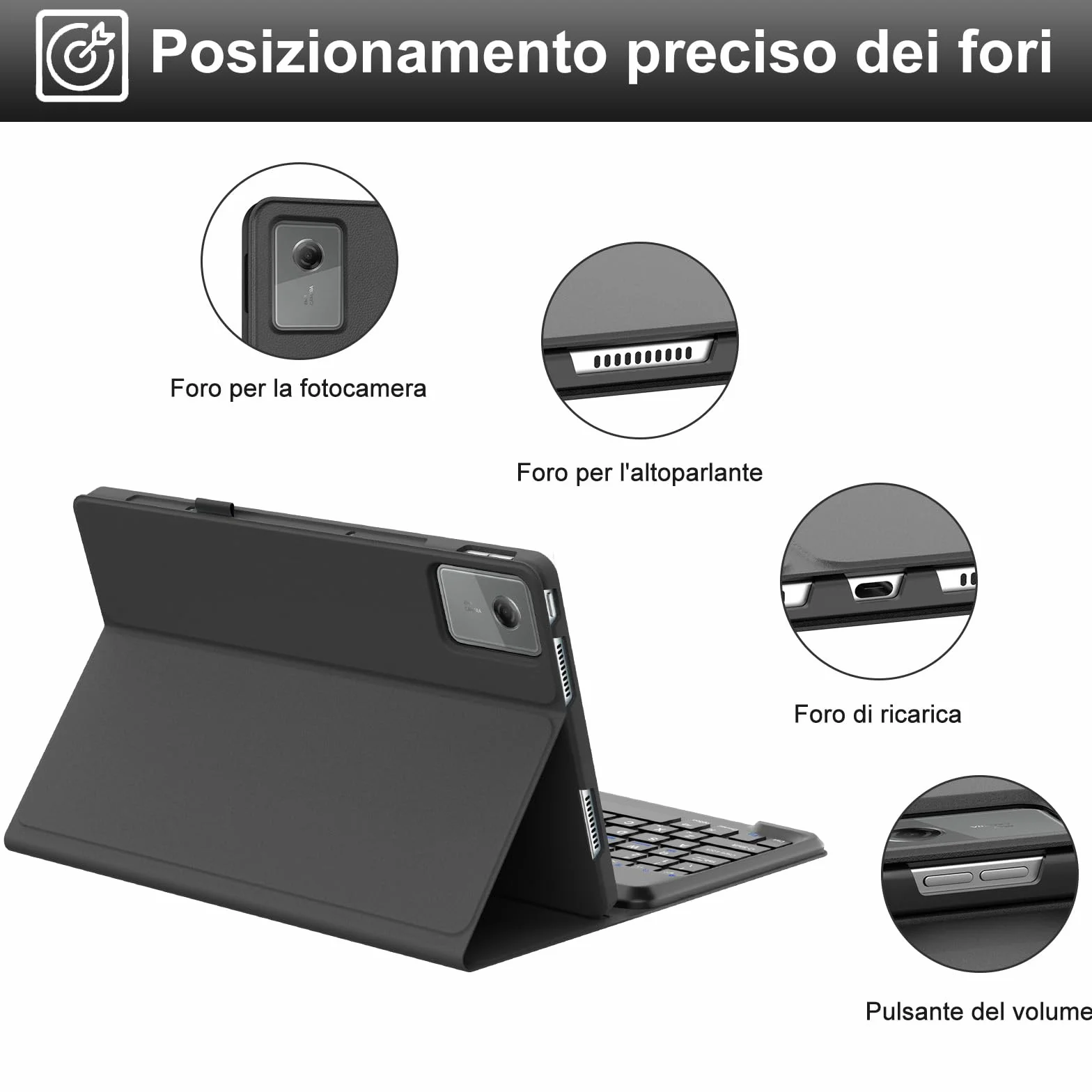 IVEOPPE Tastiera per Lenovo Idea Tab Plus 12.1" 2025, Cover Tastiera Italiano QWERTY, Senza Fili Bluetooth Staccabile Custodia Keyboard per Lenovo Idea Tab Plus 12.1 Pollici 2025, Nero