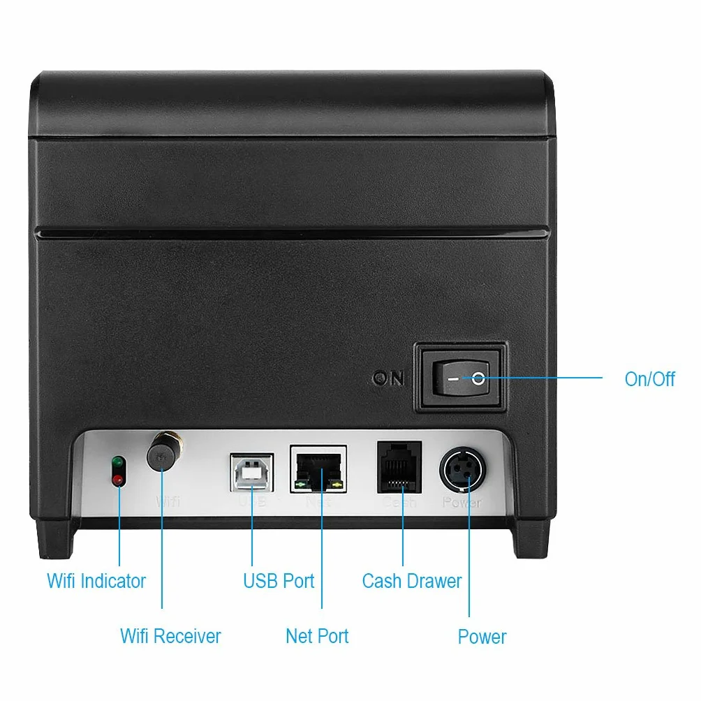 EXCELVAN Senza Fili Stampanti a Matrice WiFi 300mm/sec 80mm Auto-Cut Stampante Termica DOT ESC/POS Wireless Thermal Receipt Stampante USB Ethernet Port