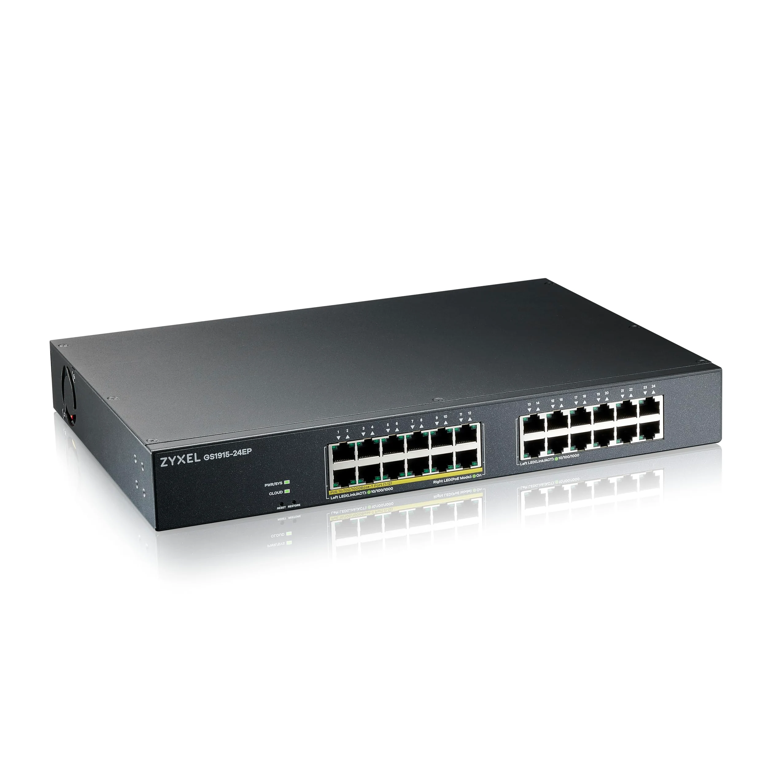 Zyxel 24 Port GbE PoE Switch | 130 Watt 802.3at | Rackmount | Smart Hybrid Mode | Standalone o Nebula Cloud [GS1915-24EP]