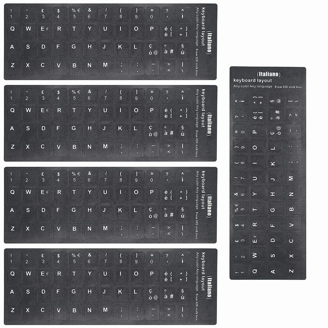 5 pezzi Kit adesivi tastiera per conversione layout italiano, Keyboard Stickers, Tastiera Standard, Tastiera del Computer Portatile, Tasti Apple (nero)