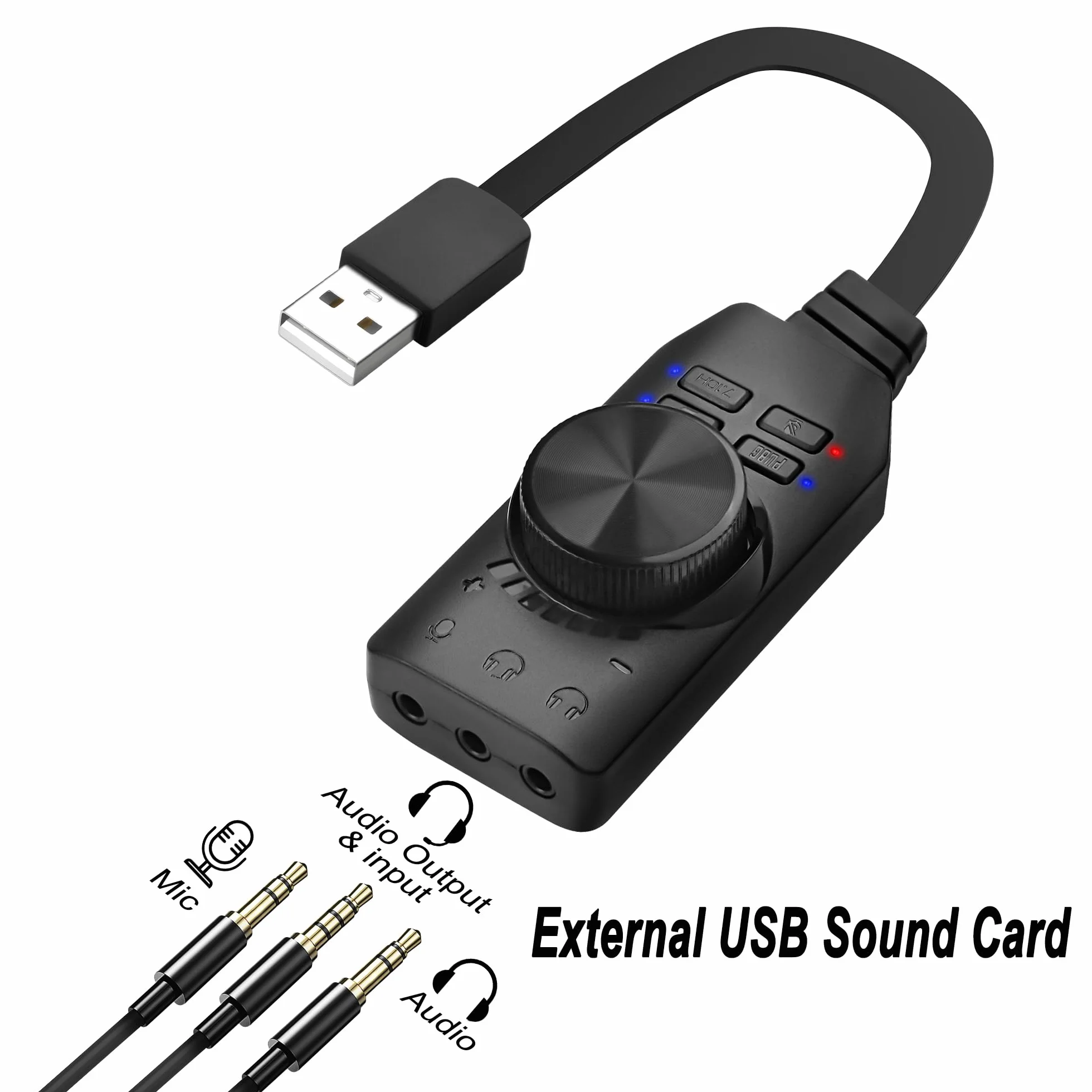 MEIRIYFA Scheda audio USB esterna Virtuale 7.1 Surround Sound USB 2.0 Adattatore scheda audio esterna con regolazione del volume per desktop, laptop, auricolari, cuffie (nero)