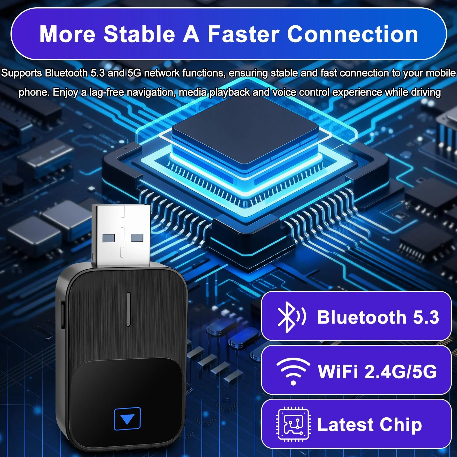 Mineup Adapter Wireless Android CarPlay, 2 in 1 Chiavetta per Convertire Cablato in Wireless, Supporta iOS 10+ e Android 11+