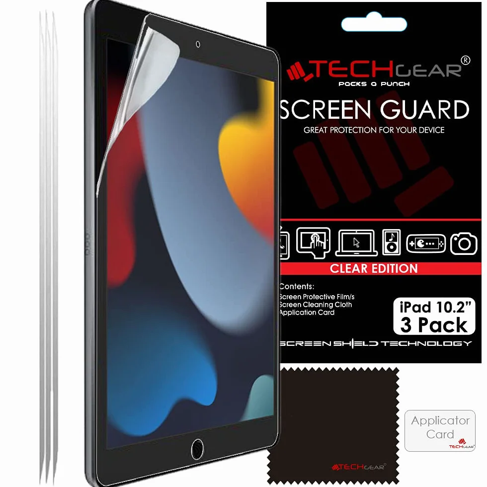 TECHGEAR [3 Pezzi] Pellicola Protettiva iPad 10,2 2021/2020/2019 (iPad 9/8/7) Ultra Chiaro Senza Bolle