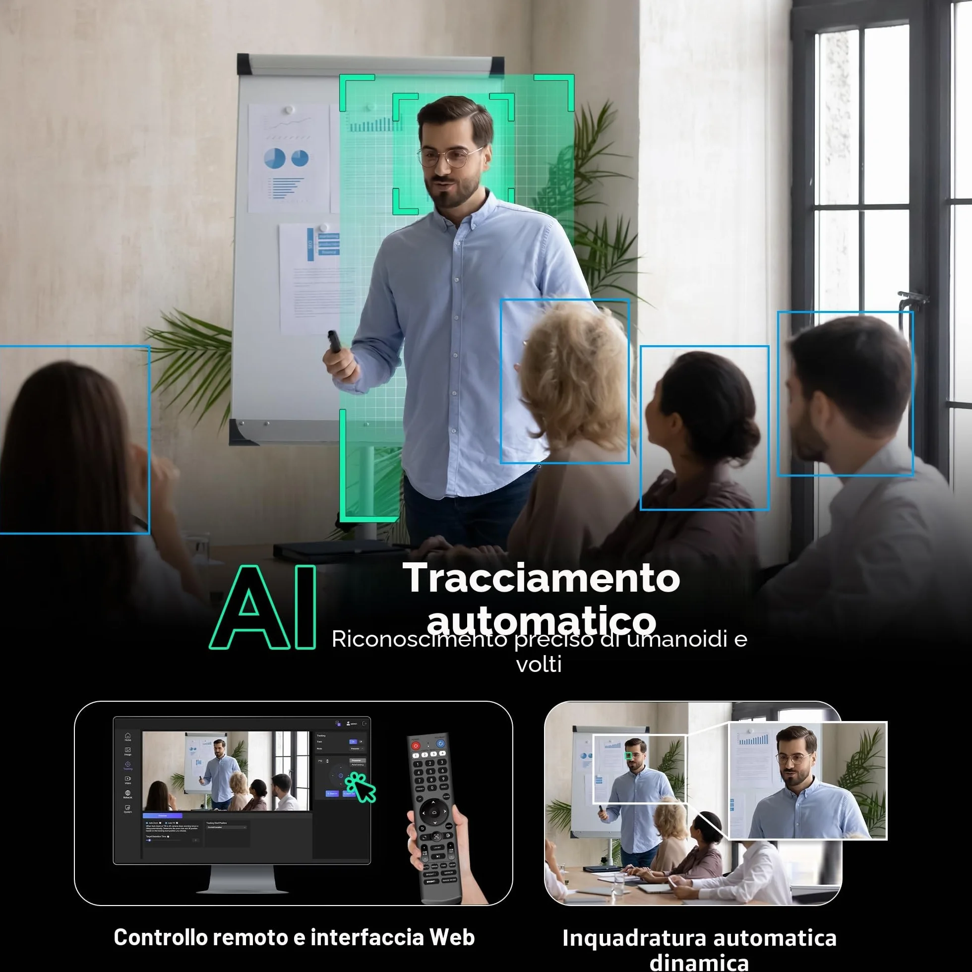 Tenveo Telecamera PTZ NDI 4K con Tracking Automatico AI, Zoom Ottico 12X, USB3.0 HDMI LAN PoE NDI Camera IP Streaming Live per Chiesa Conferenze Trasmissioni Eventi YouTube OBS vMix Livestream