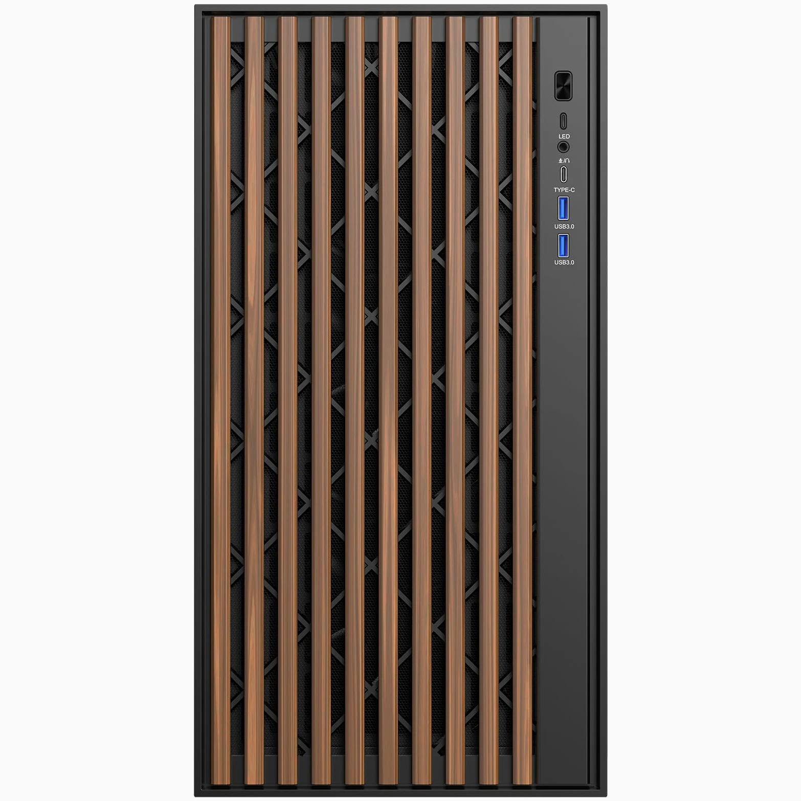 Itek case WOODY - Gaming Tower, ATX, 3x14cm Black fan, 2xUSB3, Type-C, Wood Front, Temp Glass Side Panel