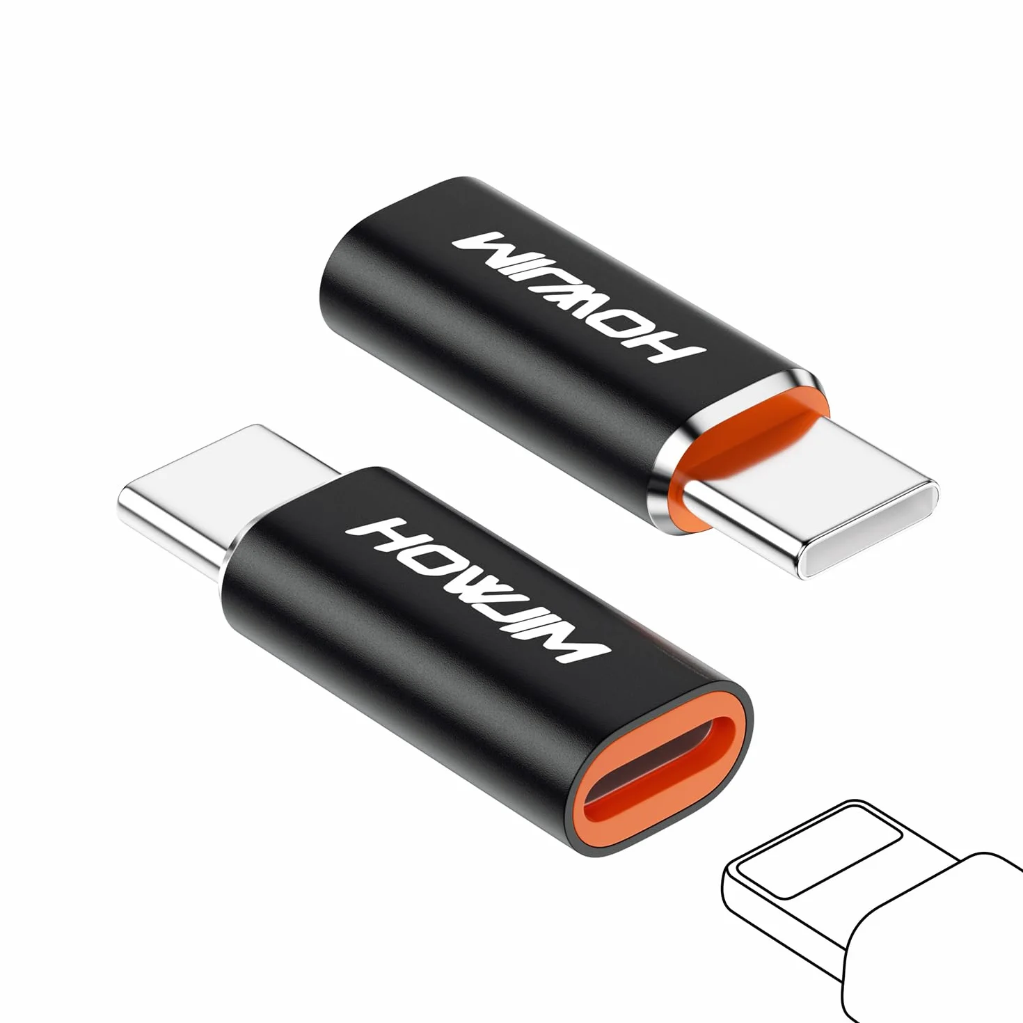 Adattatore Lightning a USB C 2 Pezzi PD27 66W Ricarica Rapida Trasmissione Dati per iPhone 17/16/15 Pad Galaxy Xperia Nero