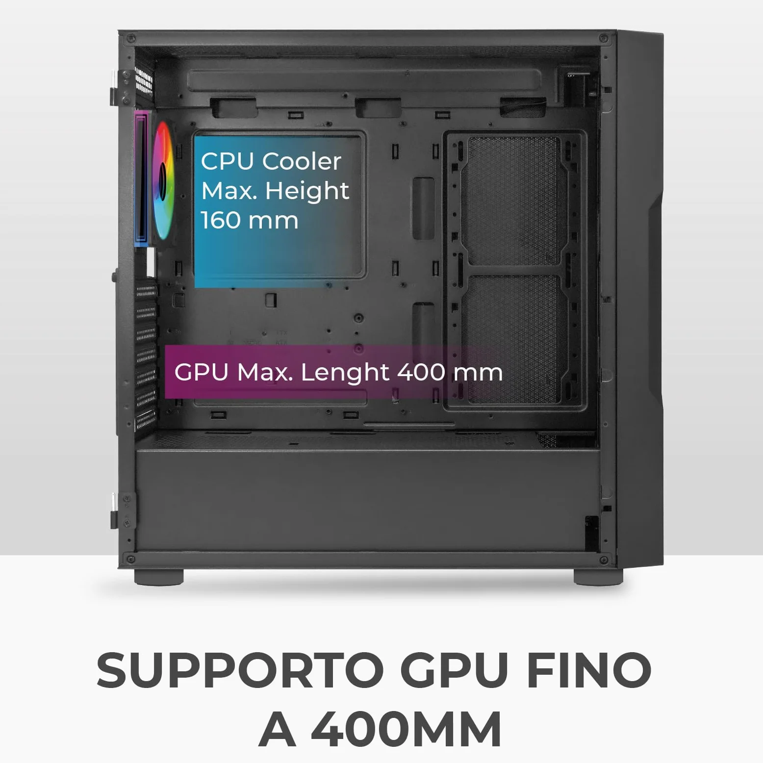 Noua Smash SK100 Case Gaming PC Mid-Tower ATX/E-ATX | Doppio Vetro Temperato | 4 Ventole ARGB PWM Preinstallate | AIO 360mm | GPU fino a 400mm | Airflow Ottimizzato