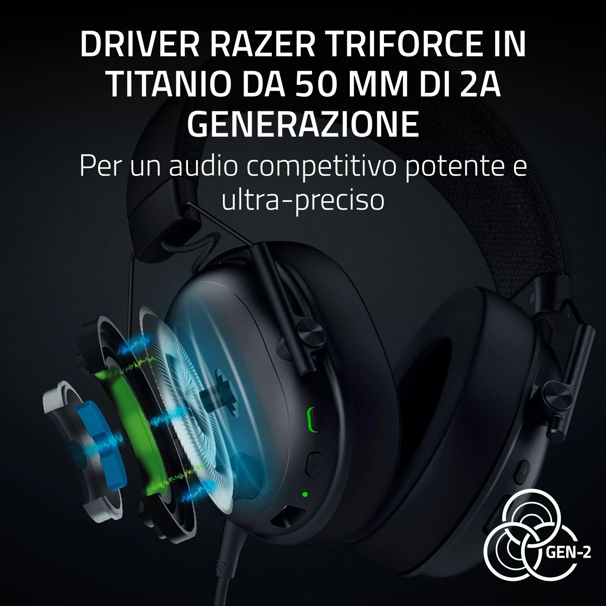 Razer BlackShark V3 - Cuffie wireless per eSport - Driver TriForce da 50 mm - Microfono a banda larga rimovibile - THX Spatial Audio - Wireless 2,4 GHz & Bluetooth - Profili FPS - PC/Mac | Nero