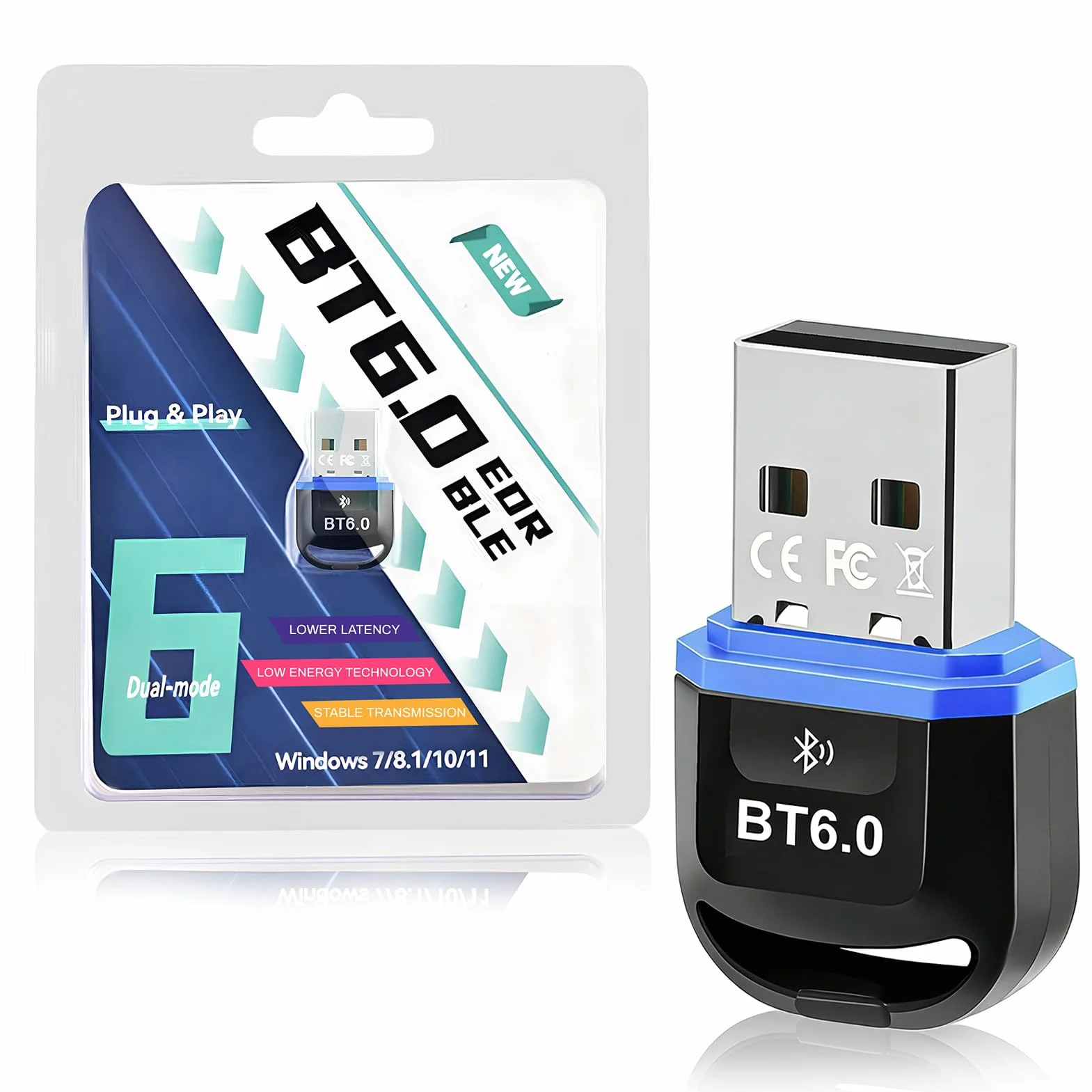 Adattatore Bluetooth USB 6.0,Chip Intelligente,Bassa Latenza,Plug Play Dongle Bluetooth, Compatibile con Windows 11/10/8.1/7,Audio Surround,Collega Fino a Sette Dispositivi Contemporaneamente