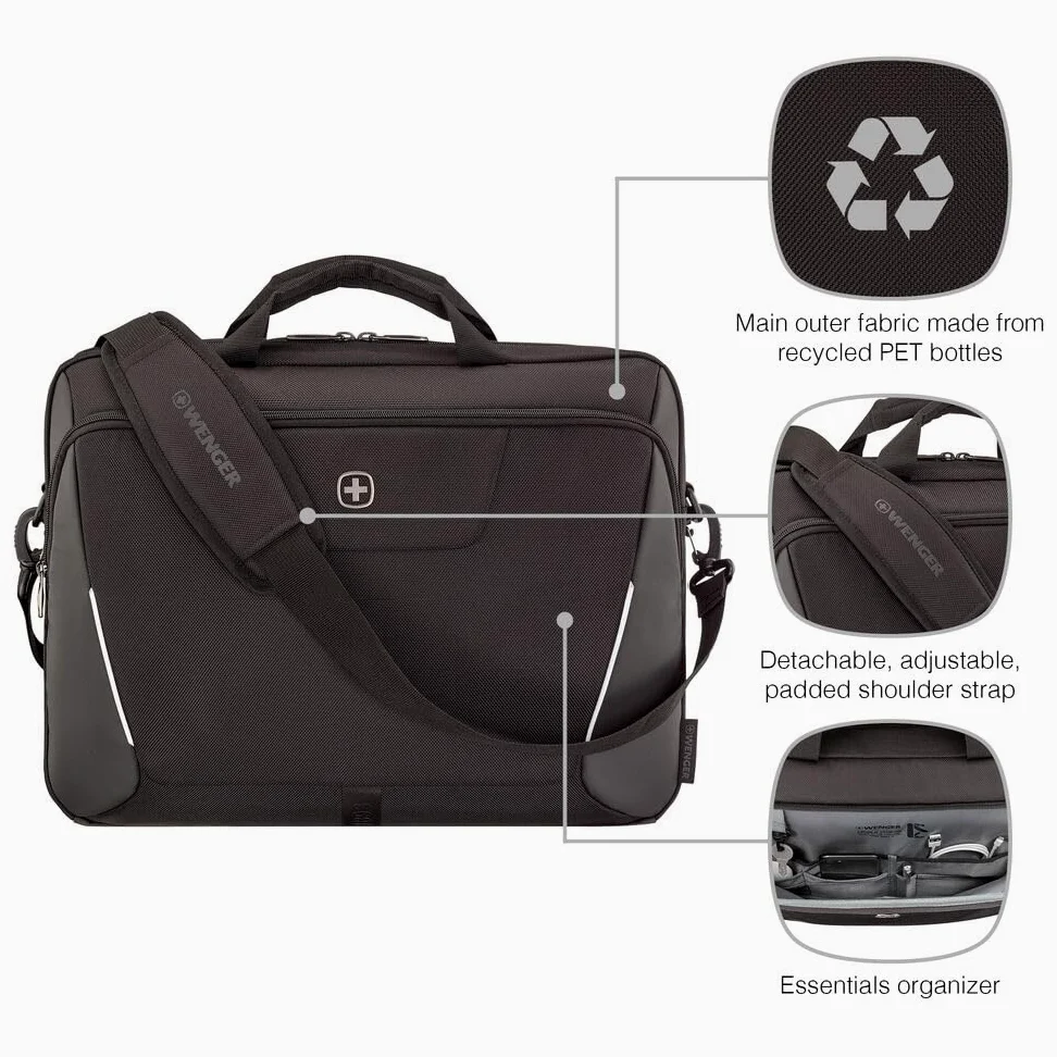 Wenger, XE Brief 17, 17" Laptop Briefcase with Tablet Pocket, Black, Rete digitale, 15,6", Casual