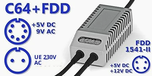 Alimentatore di rete C64 FDD Dual Modern EU – Alimentatore di ricambio C64 FDD doppio, spina UE (grigio)