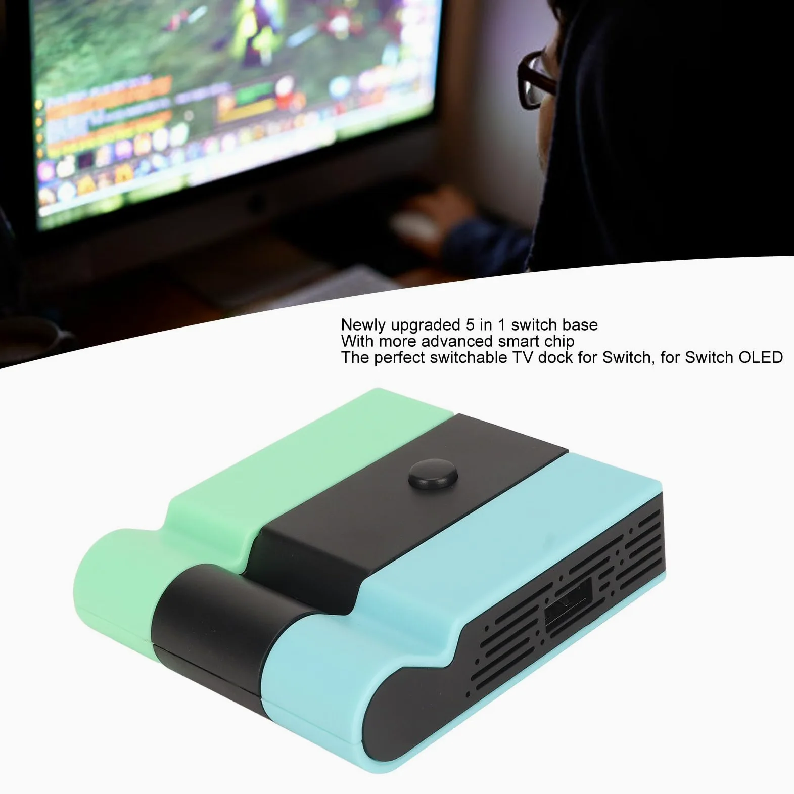 Adattatore per supporto TV HDMI portatile, dock TV per Nintendo Switch/interruttore OLED, con adattatore porta USB 3.0 extra (blu verde)