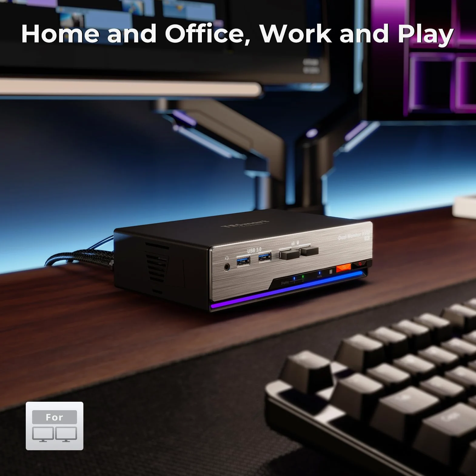 TESmart 8K@60Hz DisplayPort KVM Switch 2 PC 2 Monitor USB 3.0 DP 1.4 KVM Switch Dual Monitor 4K@144Hz per Gaming Dock, Supporta EDID, Gigabit Network, Hotkey, Audio Microfono, con Cavi PC