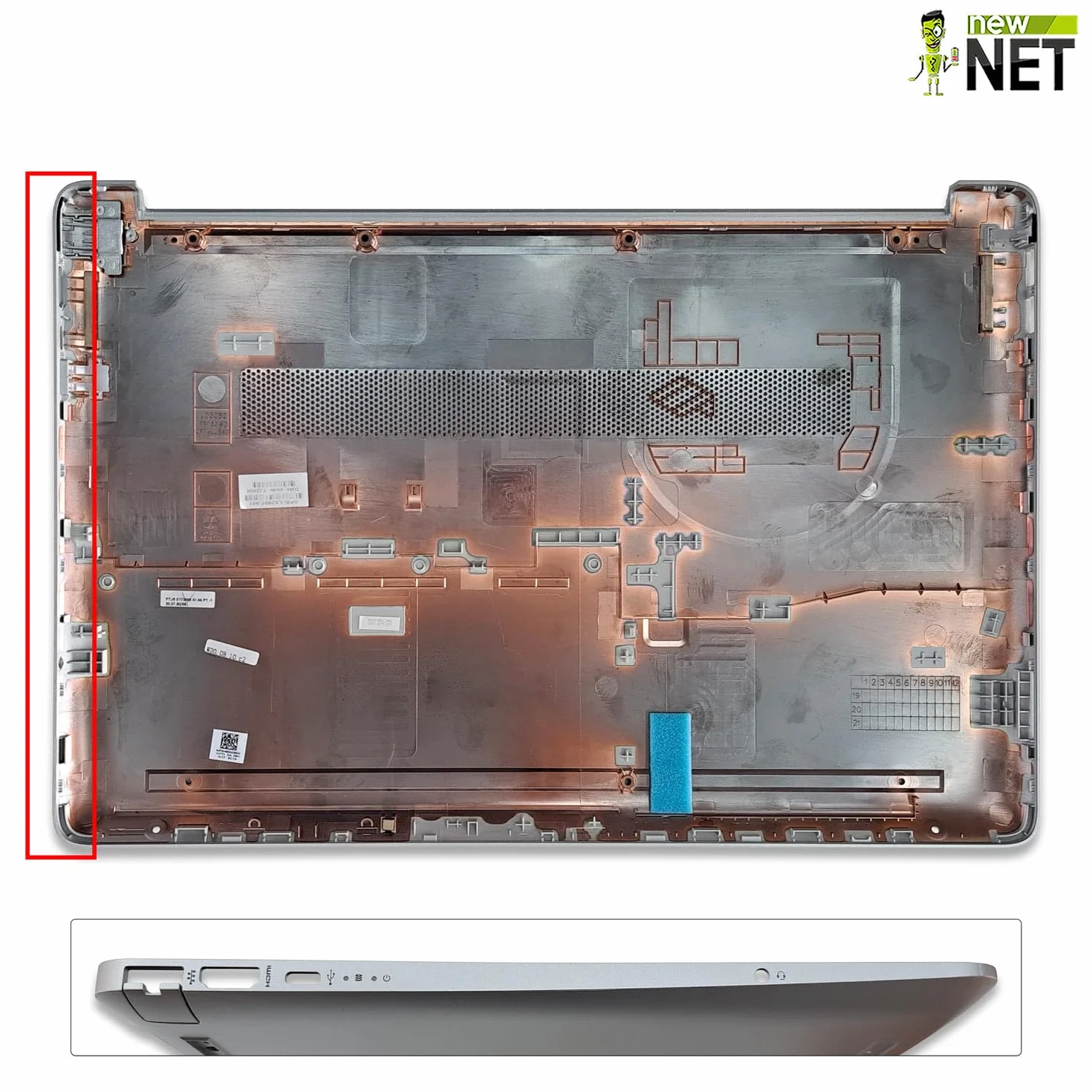 new net - Scocca Inferiore Cover Bottom Case Chassis Compatibile con HP 15-DW, 15-gw, 15s-Dr, 15s-du, 15s-dy, 15s-gr, 15s-GU, 15t-DW, 15z-gw Silver