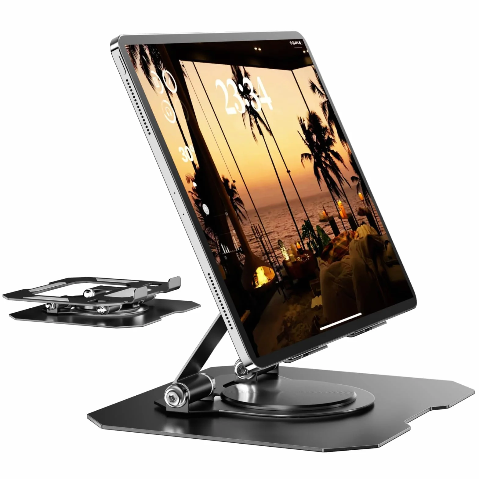 GlasFlength Supporto Tablet con Base Girevole 360°, Regolabile e Pieghevole per iPad iPhone Kindle 4-12,9'' Nero