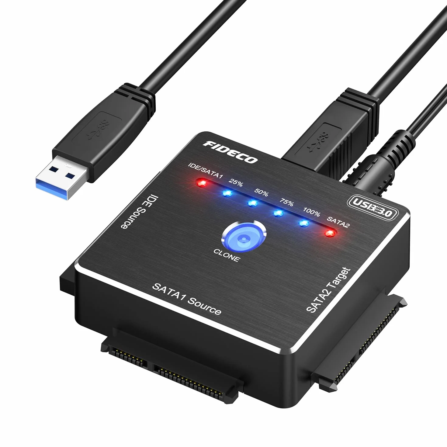 FIDECO Adattatore IDE/SATA USB 3.0, Convertitore per HDD/SSD 2,5" o 3,5" SATA/IDE, Supporto per Clonazione Offline