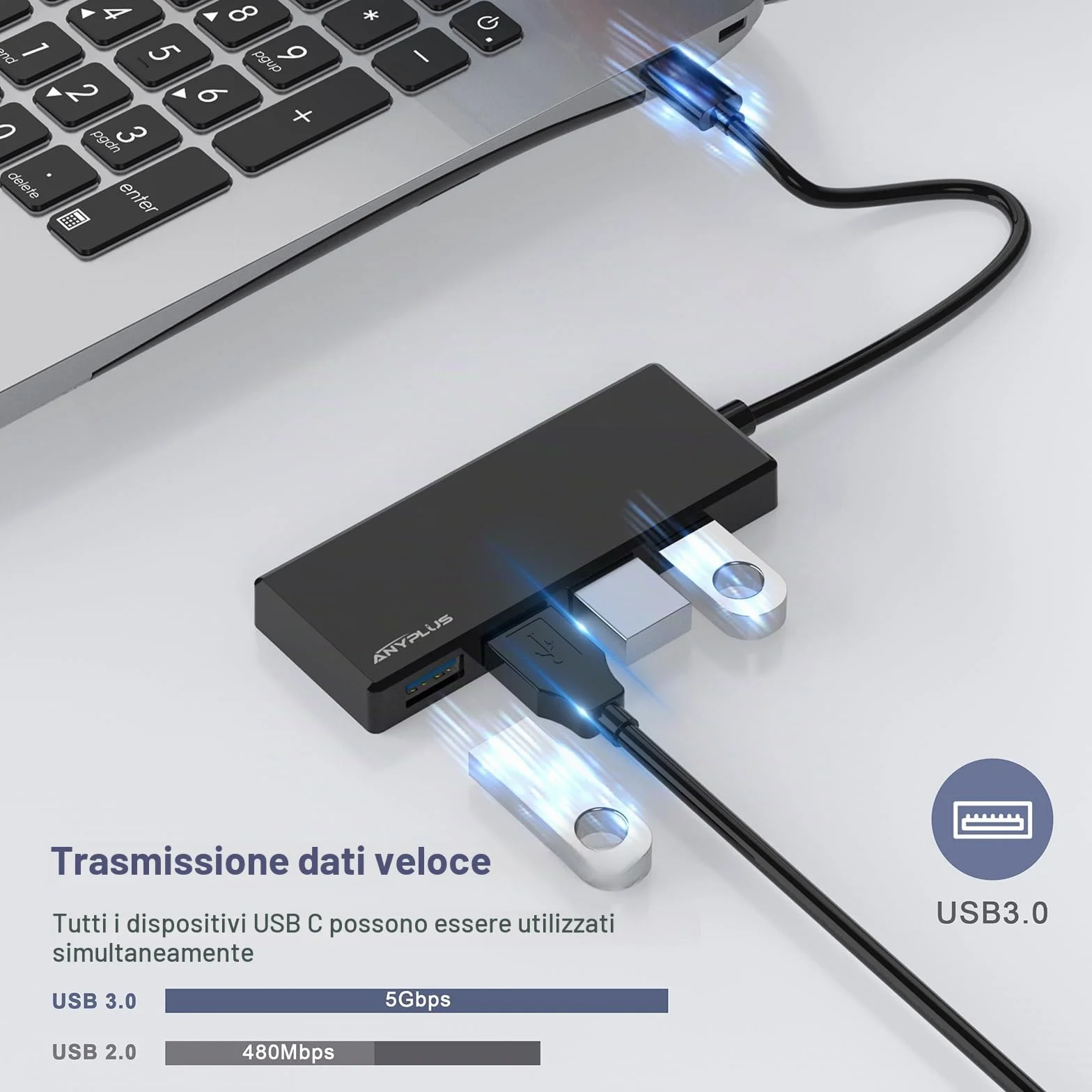 USB C Hub, 4 Ports USB 3.0 Hub Splitter with 5Gbps Data Transfer, USB C Splitter for Type C MacBook, Mac Pro, iMac, Surface, XPS, Flash Drive, Mobile HDD