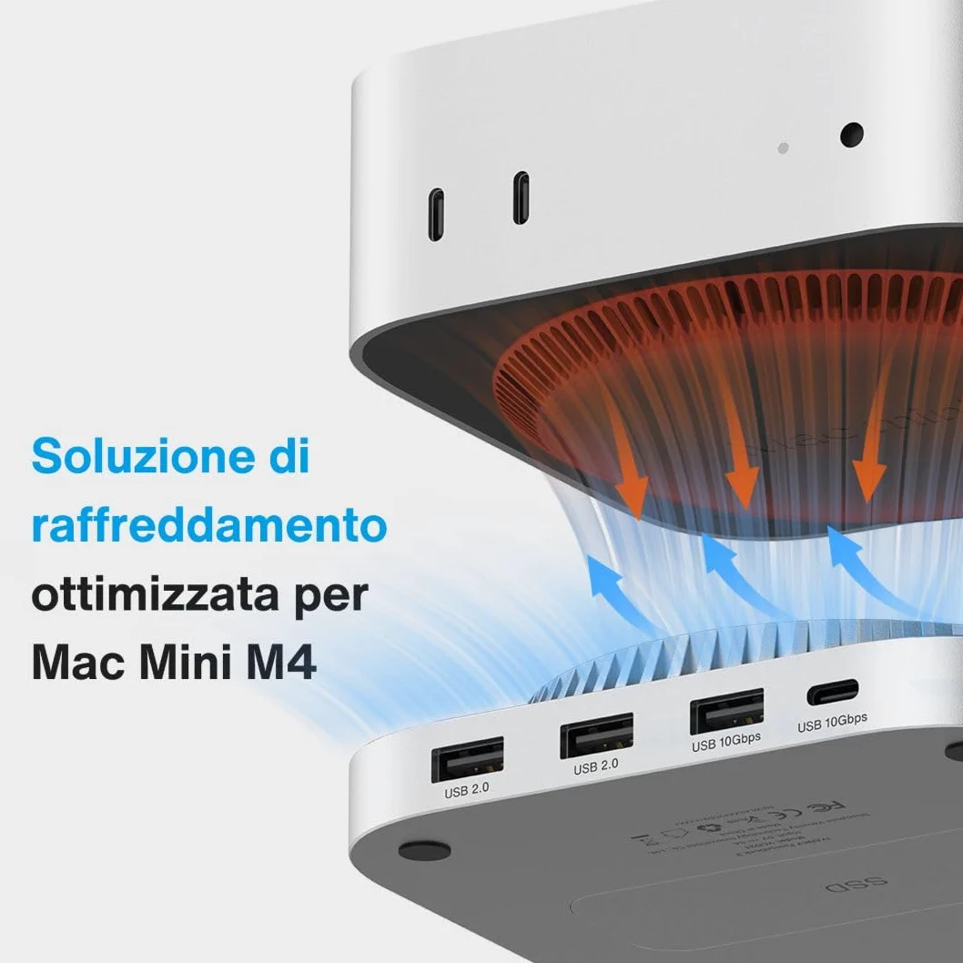 iVANKY Mac mini M4 Dock 13 in 1, supporto con alloggiamento SSD M.2 NVMe da 8 TB, hub HDMI 4K a 144 Hz per Mac mini M4 e M4 Pro (2024), docking station USB-A e USB-C da 10 Gbps, SD/TF | supporto con alloggiamento SSD M.2 NVMe da 8 TB, , docking station US