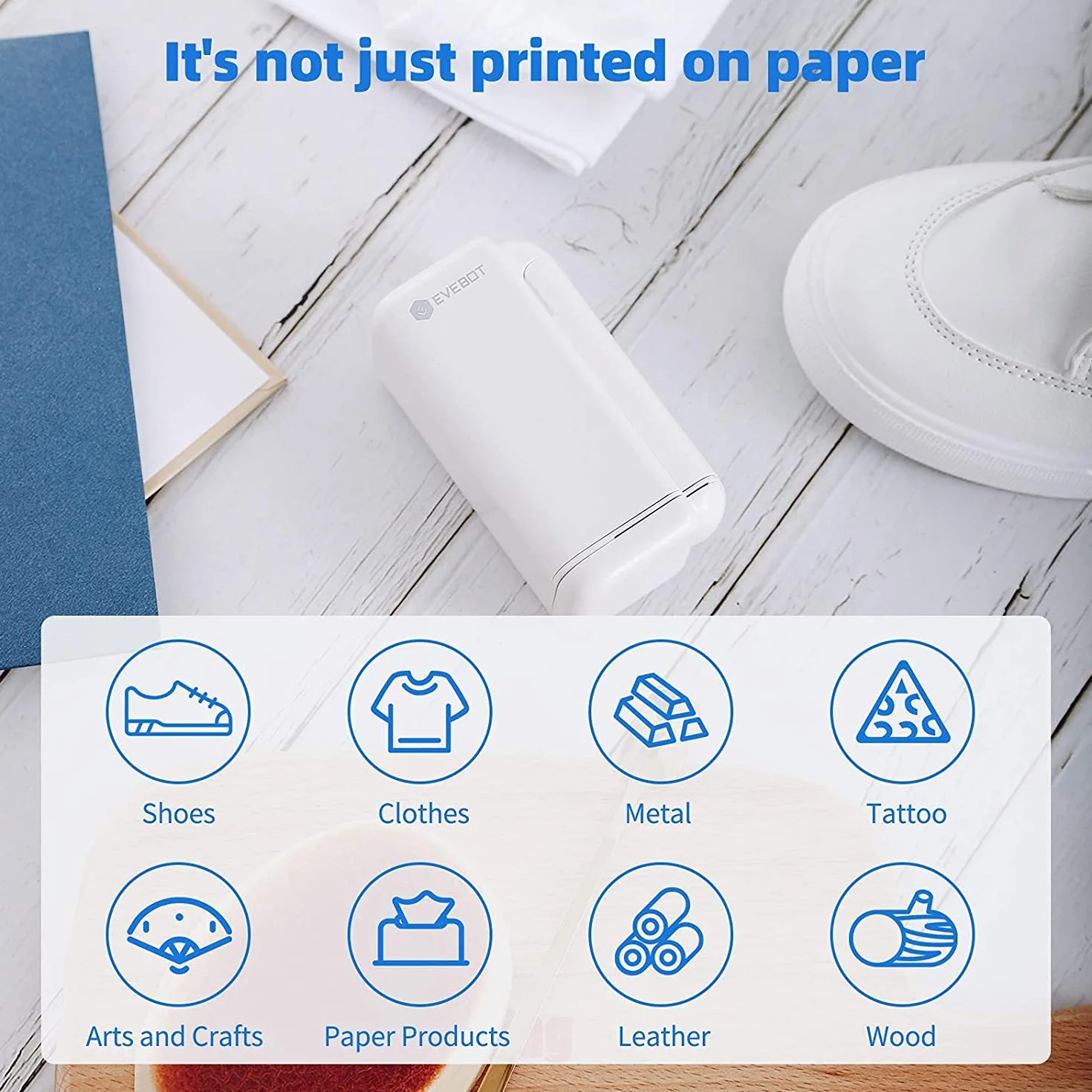 PrintPods Stampante Portatile Wi-Fi con Cartuccia di Inchiostro, Apk Smartphone Android: per stampare su carta, legno, vetro, vestiti e altro