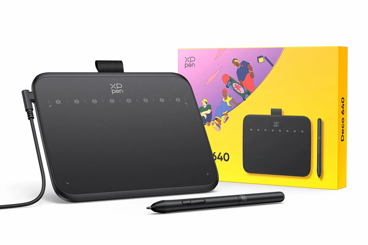 XPPen Deco 640 Tavoletta grafica da disegno 6x4 pollici, penna senza batteria con 16384 livelli di pressione, inclinazione 60°, 8 tasti di scelta rapida morbidi