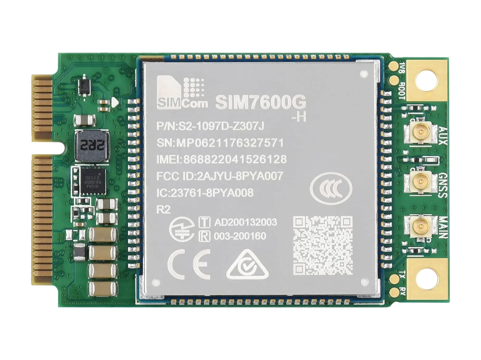 Waveshare SIM7600G-H-PCIE SIMCom Original 4G LTE Cat-4 Module Support Global Coverage GNSS/LTE-TDD/LTE-FDD/HSPA+/GSM/GPRS/Edge with Mini-PCIe Connector