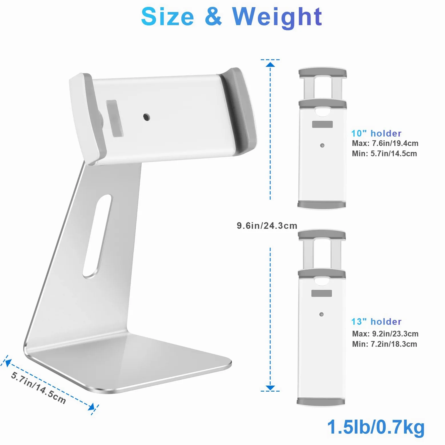 Supporto Tablet Regolabile Tavolo, Porta Tablet in Alluminio Pesante, Compatibile con iPad Pro/Air/Mini, Samsung Tab, Surface Pro, Kindle Fire (7-13") (Argento)