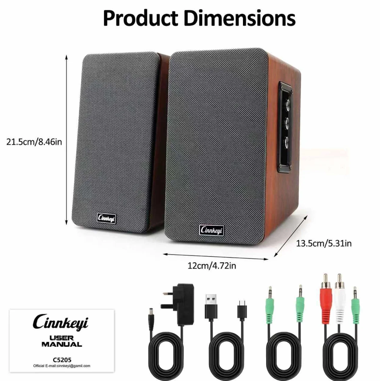 Diffusori da scaffale in legno da 50W, diffusori attivi 2.0 per computer | Ingressi: Bluetooth, RCA, AUX (3,5 mm), USB | Bassi potenti, diffusori per PC, TV, laptop, giradischi
