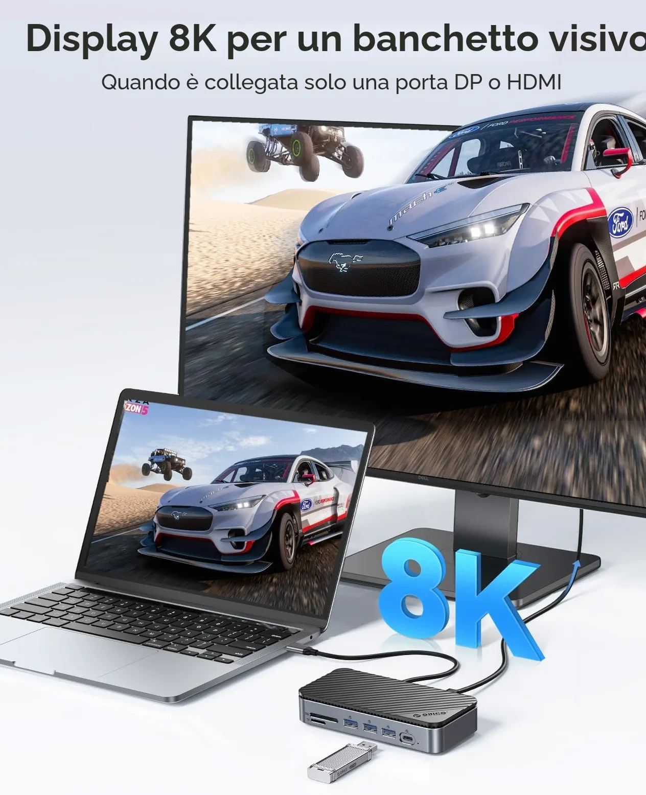 ORICO Hub C 11 in 1 con alloggiamento SSD M.2, docking station con ventilatore, HDMI, DP, Gigabit Ethernet, PD, SD/TF, audio/microfono, 10 Gbps e 2x5 Gbps