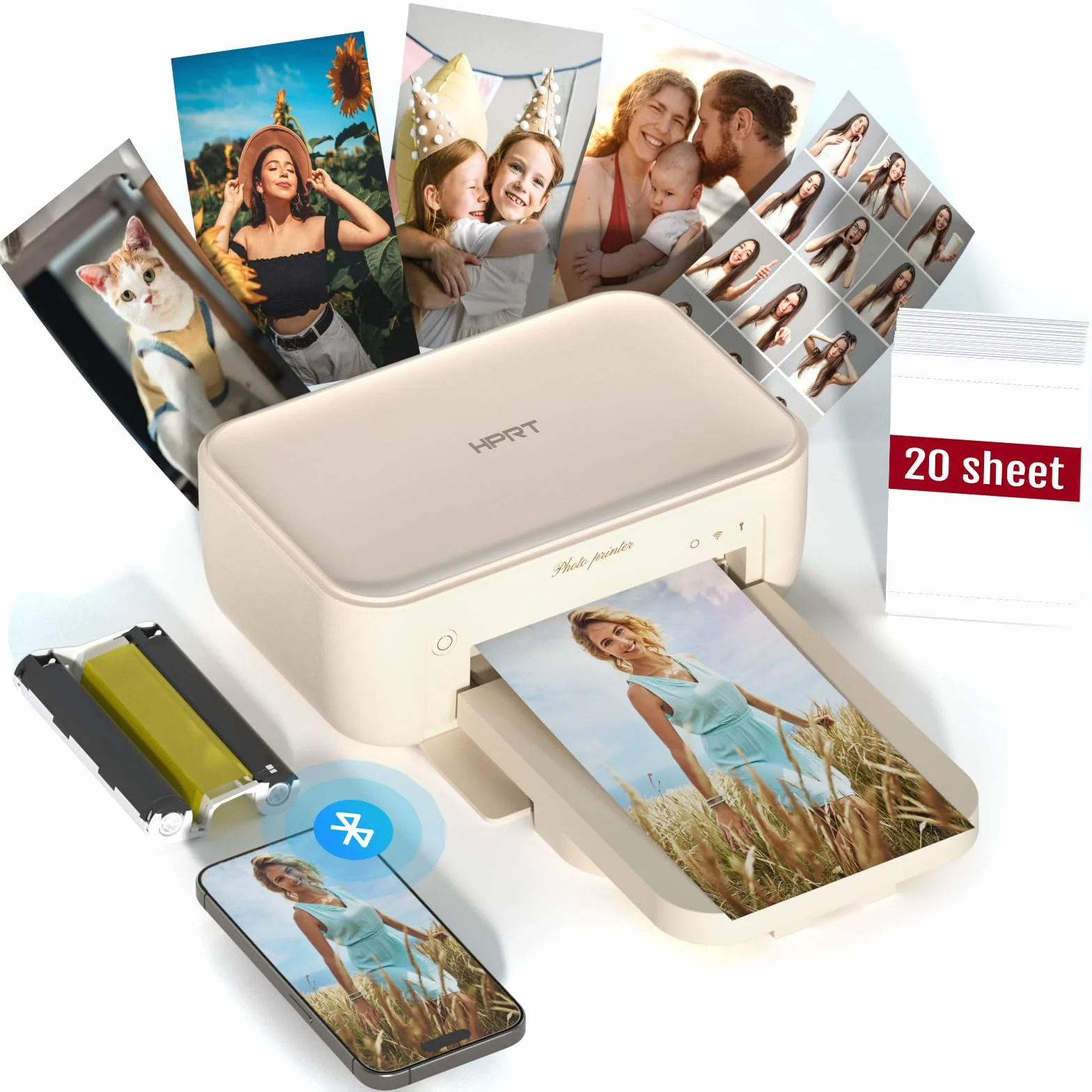 HPRT Stampante fotografica da desktop 10x15 cm Wi-Fi sublimazione termica per iPhone smartphone beige