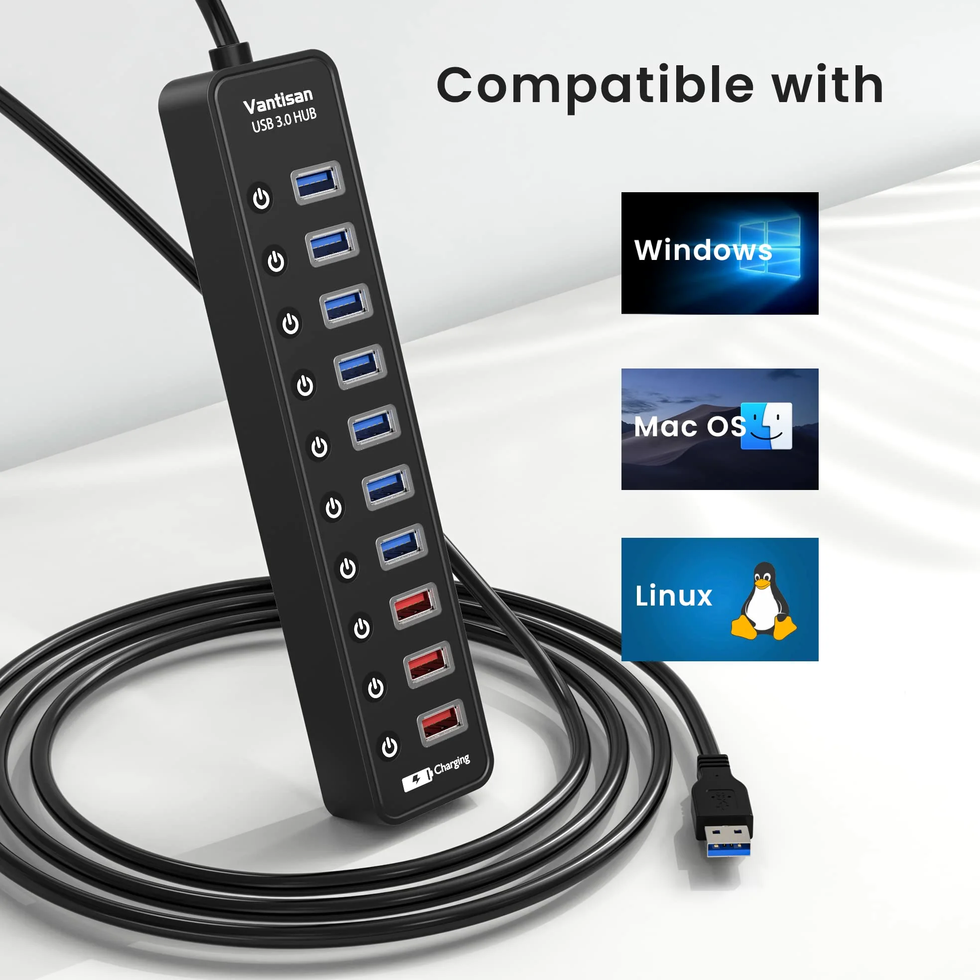 vantisan Hub USB 3.0 alimentato 10 porte