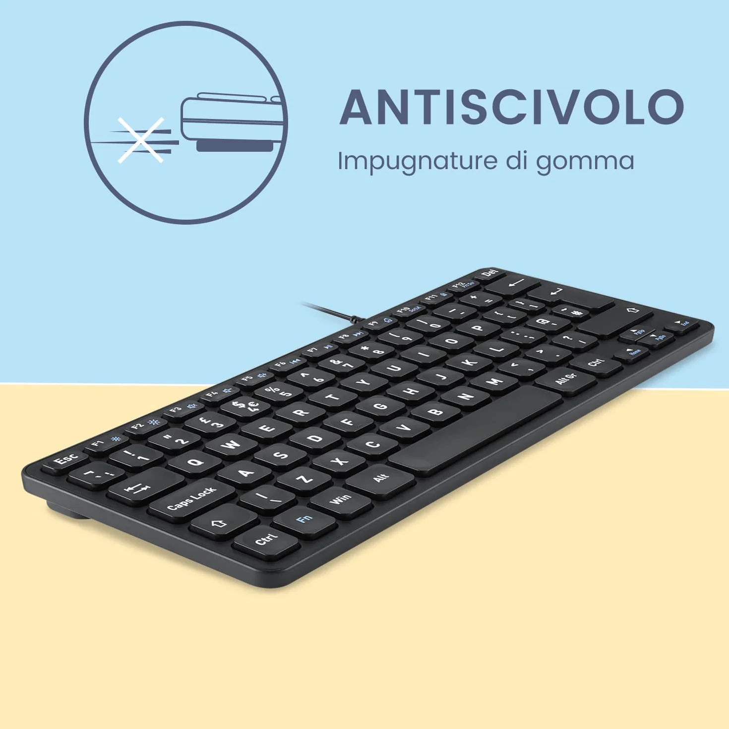 Perixx PERIBOARD-432 Mini tastiera cablata USB - Tasti a forbice tipo X -a stampa grande - Layout Italiano