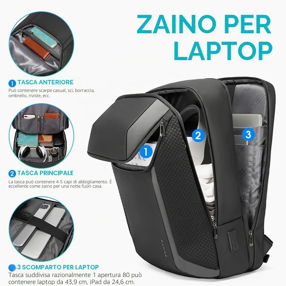 BG FUTURE AESTHETICS BANGE Smart Business Zaino da viaggio impermeabile con porta di ricarica 3.0 per uomini e donne