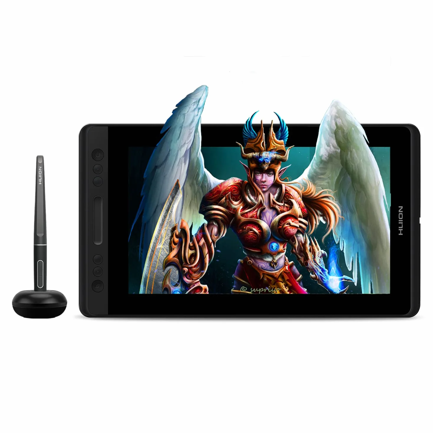 HUION Kamvas Pro 13 Tavoletta Grafica con Schermo Antiriflesso da 13,3 Pollici, Penna Senza Batteria (Inclinazione ±60 °), con Supporto Regolabile, per Apprendimento e Lavoro a Distanza