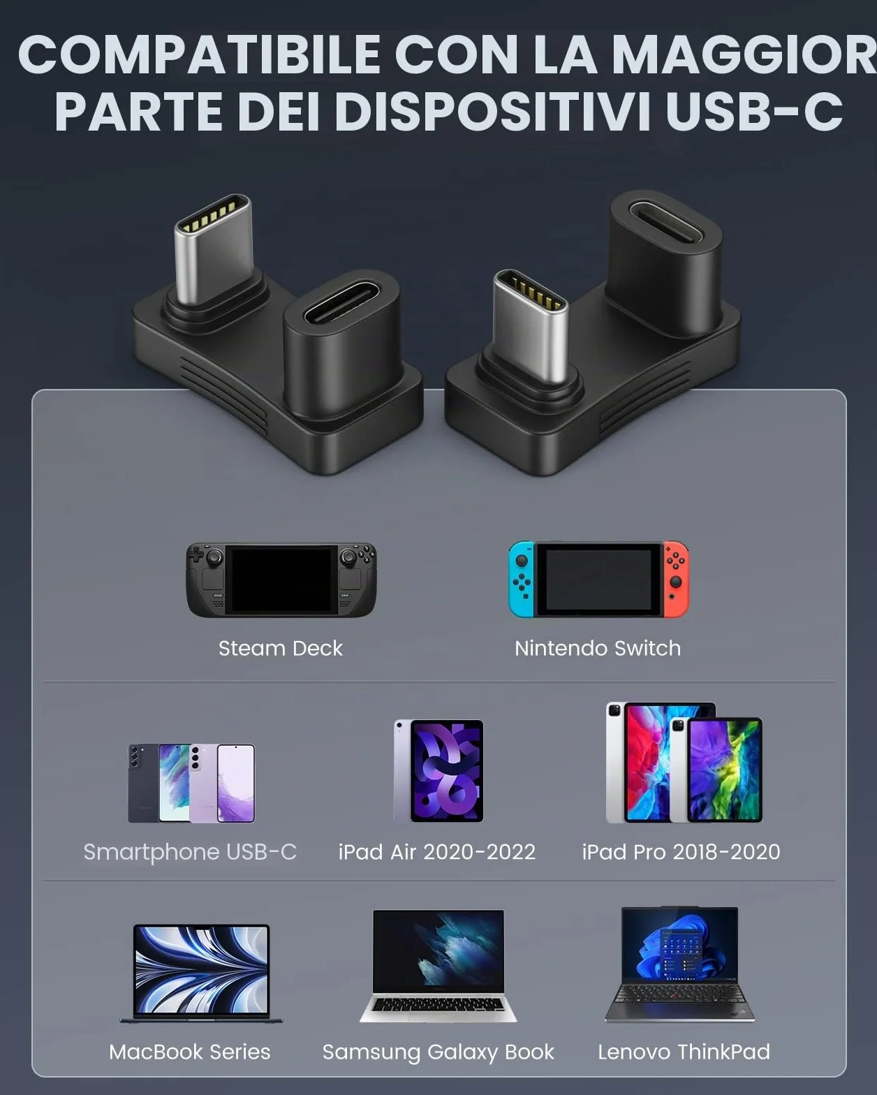 Moko 2 Pezzi Adattatori USB C a USB, 180° Adattatore USB C Maschio a USB-C Femmina a Forma di U, Connettore USB C con Ricarica Rapida per Steam Deck Switch PC Tablet Telefono