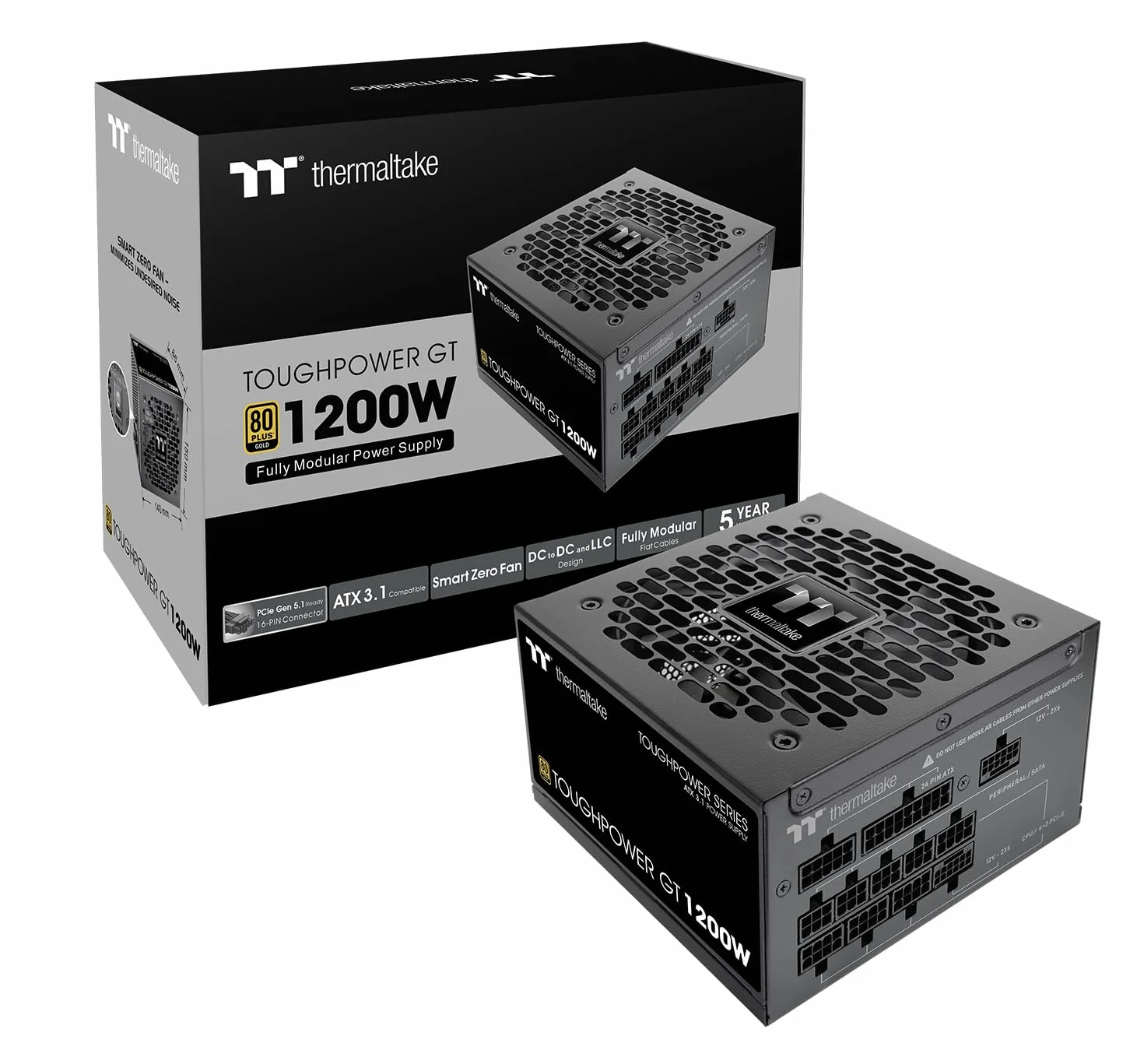 Thermaltake Toughpower GT 1200W | ATX 3.1 | PCIe 5.1 12V-2x6-Anschluss | ultraleise Smart-Zero-Funktion | Low Profile Kabel | 80+ GOLD | Modular