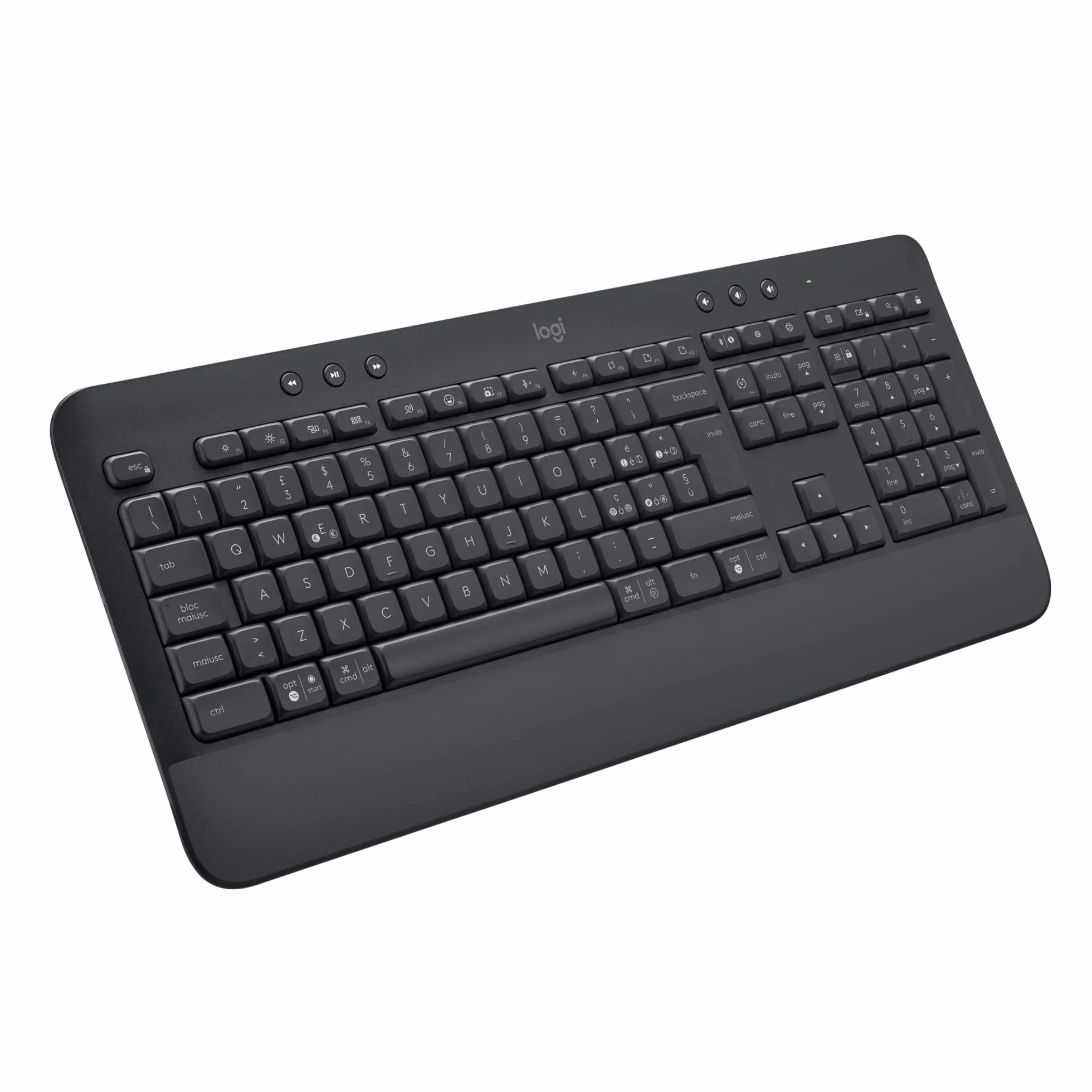 Logitech Signature K650, Tastiera Poggiapolsi Wireless Full-size con Bluetooth BLE o Ricevitore USB Logi Bolt, Tasti Smorzati e Tastierino, Compatibile con PC/Windows/Mac - Nero