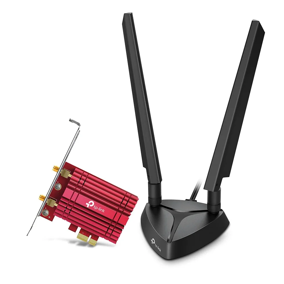 TP-Link Archer TXE75E AXE5400Mbps Tri-Band WiFi 6E Bluetooth 5.2 Adattatore PCIe con Due Antenne, Adattatore WiFi per PC, Chipset Intel, Base Antenna Magnetizzata, Staffa a Basso Profilo Incluso, WPA