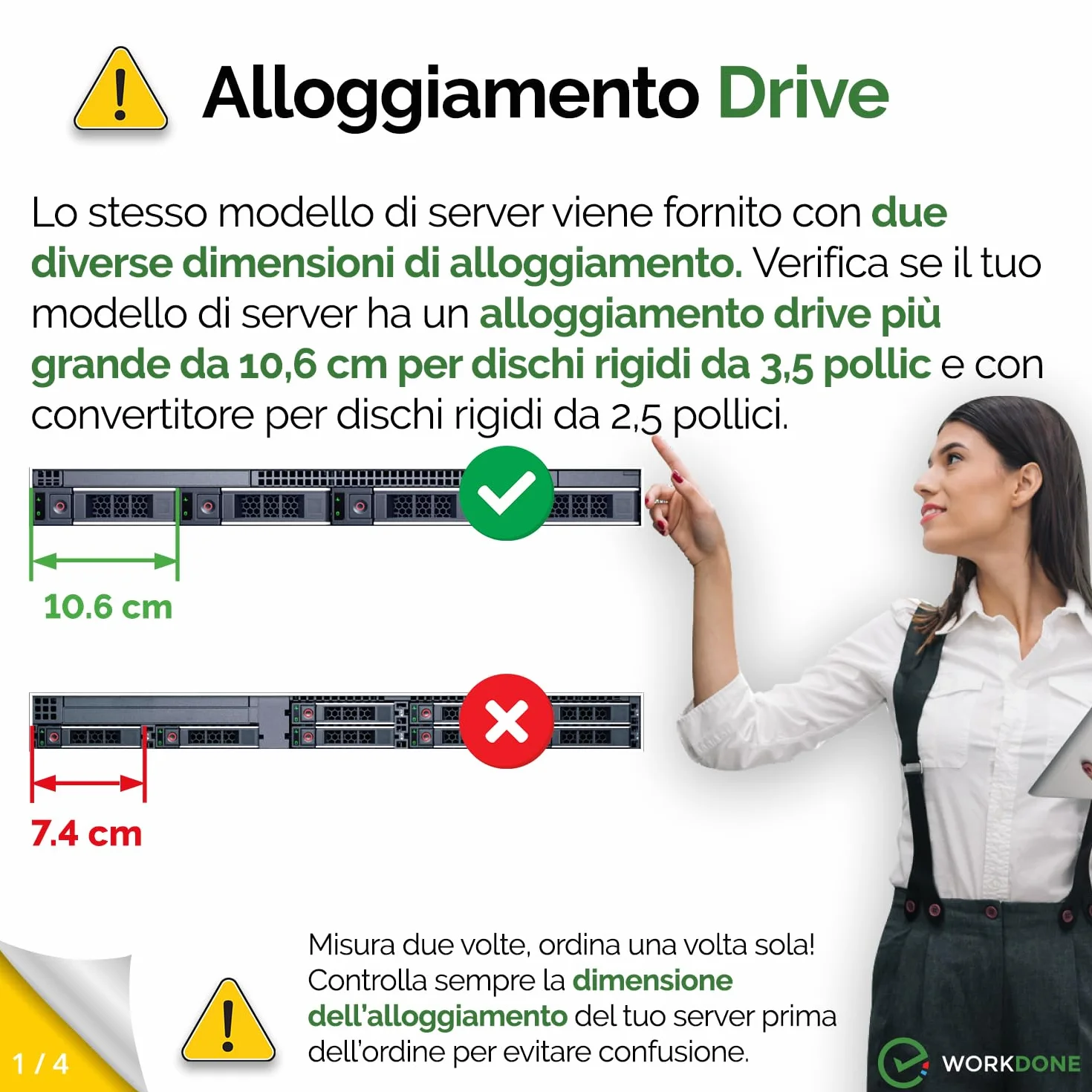 WORKDONE Confez. 6 - Caddy Disco Rigido 3,5" con Adattatore HDD 2,5" - Compatibile con Server Dell PowerEdge 14-15 Generazione Selezionati - Manuale - Etichette Adesive - Cacciavite - Viti Robuste