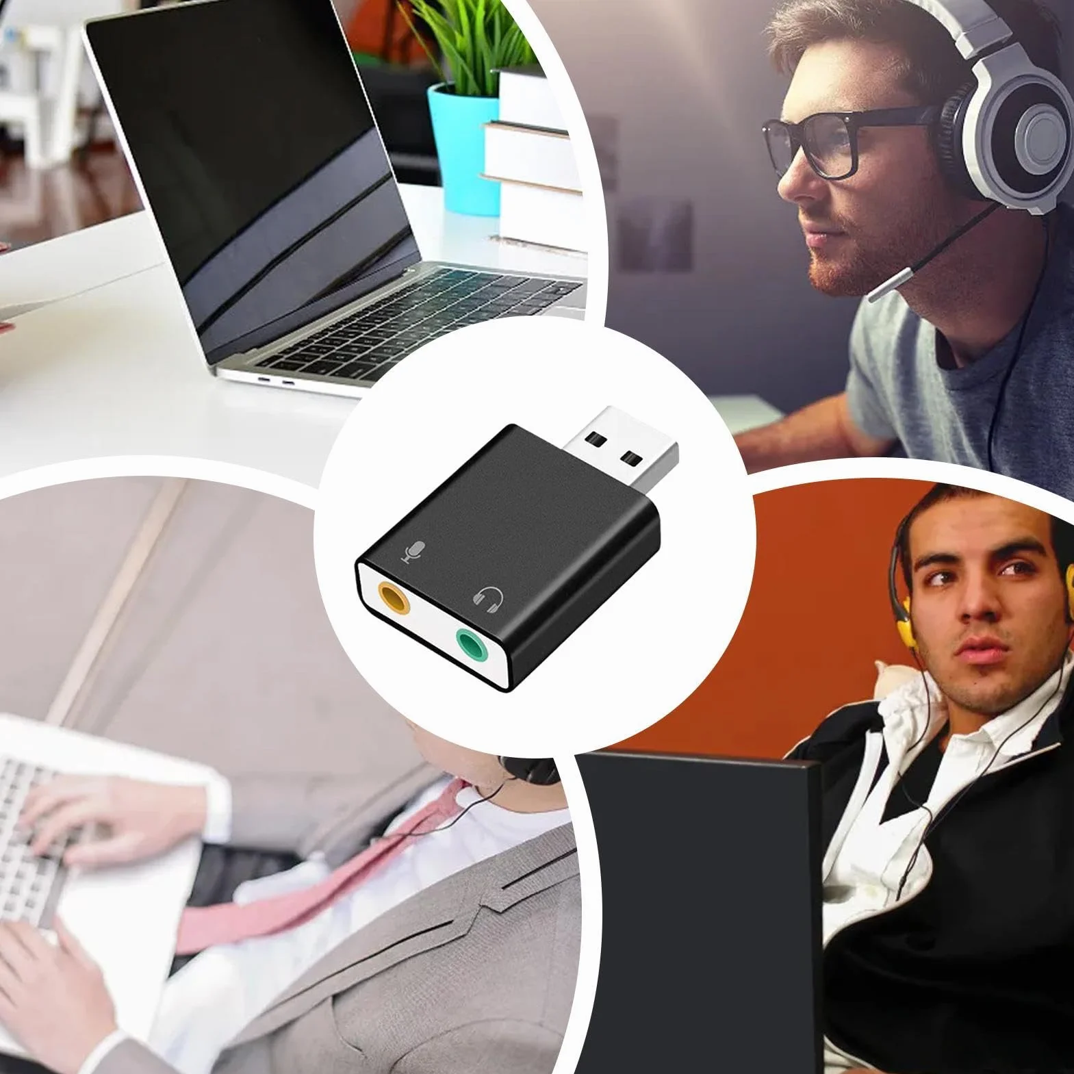 Scheda audio USB – Adattatore audio da 3,5 mm | Convertitore stereo esterno Plug Play, interfaccia in lega di alluminio, jack per microfono per cuffie, compatibile con computer portatile desktop