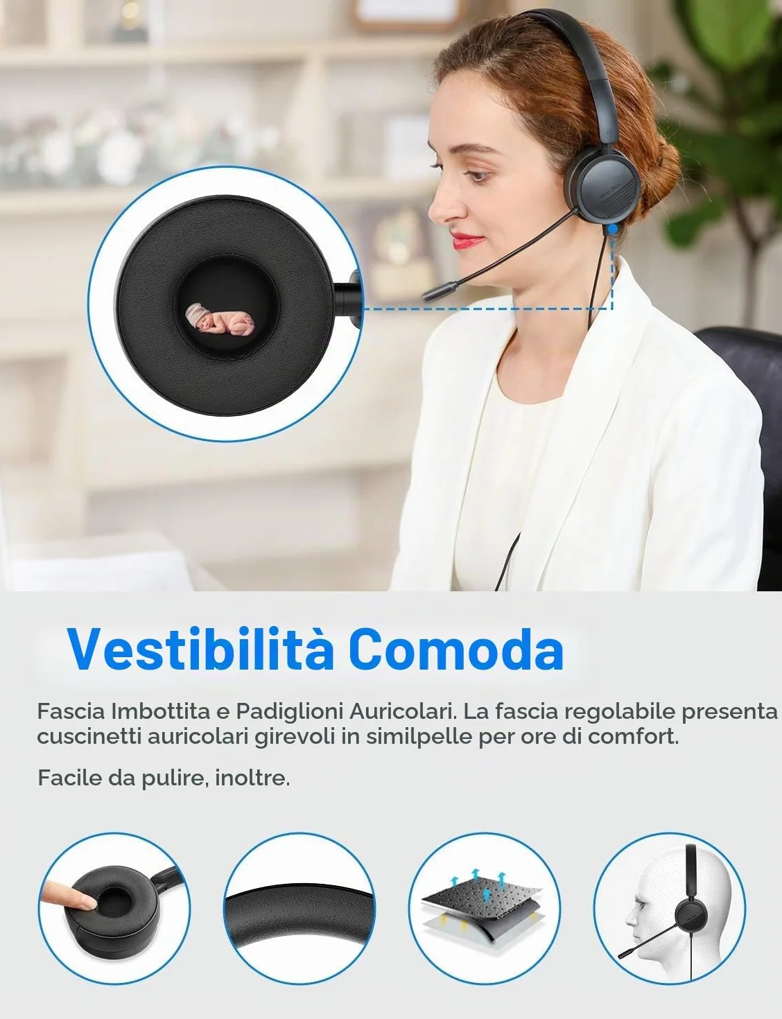 New Bee Cuffia PC con Microfono Cuffie USB/3.5 mm Suono Stereo Nitido Auricolare Business per Skype Zoom MS Team Seminario Web Chiamare Call Center(5 pezzi)