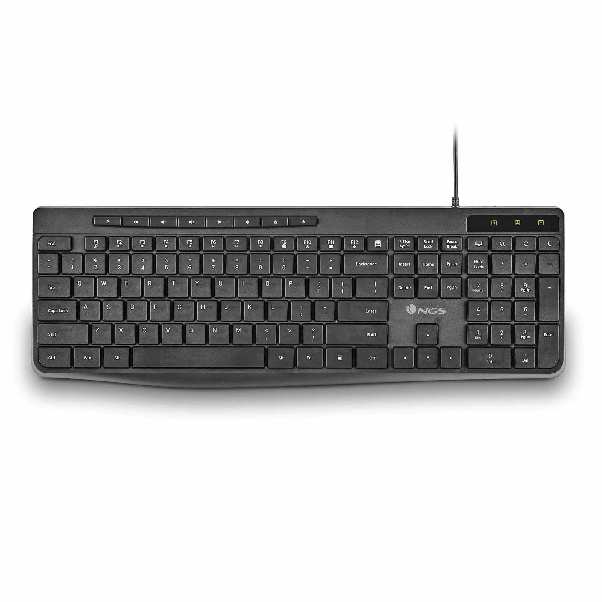 NGS Spectra French - Tastiera Multimediale Ultra Slim con Connessione USB-A, Tasti Silenziosi, 8 + 12 Tasti Multimediali, Resistente agli Schizzi, Fino a 10 Milioni di Battute, Design Ergonomico