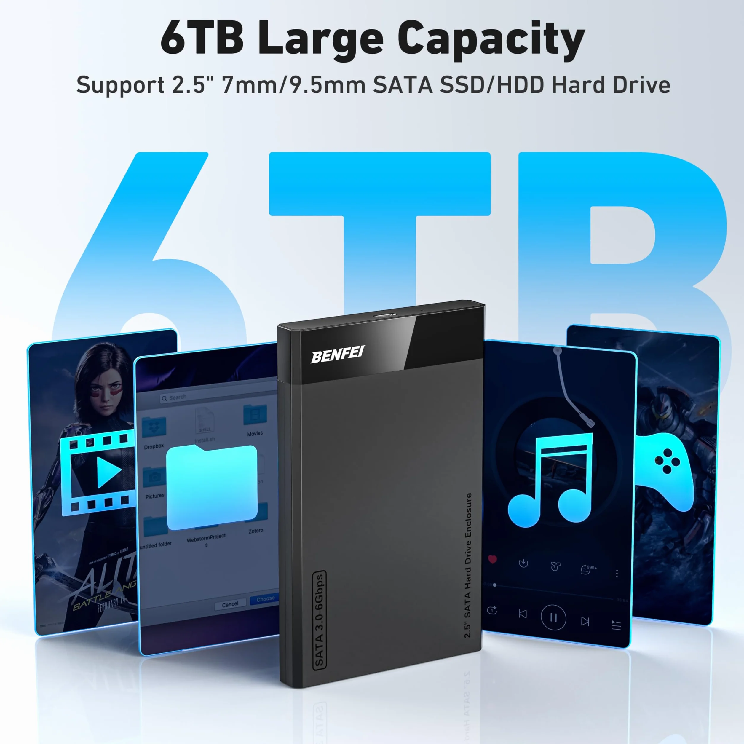 BENFEI Custodia per disco rigido esterno da 2,5 pollici da SATA a USB senza attrezzi (6Gbps, ottimizzata per SSD, supporto UASP SATA III)