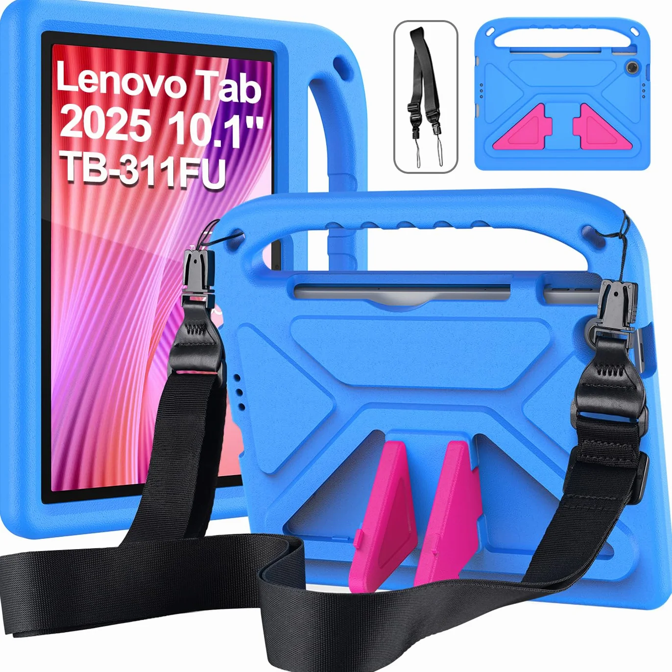 Custodia Bambini per Lenovo Tab Tablet 2025 10.1 Pollici (TB311FU/TB311XU), Eva Leggermente Antiurto Custodia Protettiva con Manico Bambino e Tracolla, Blu