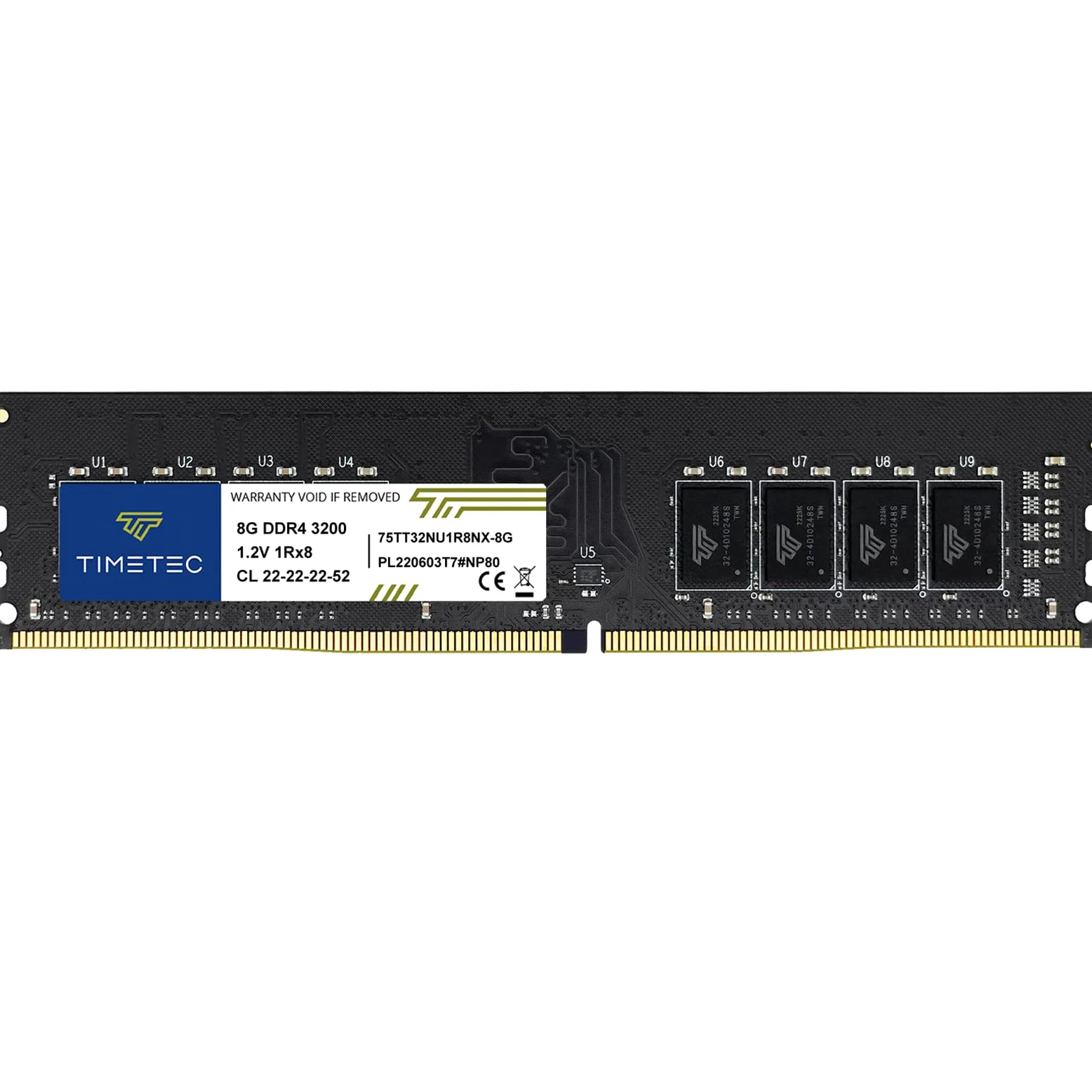 Timetec 8 GB DDR4 3200 MHz PC4-25600 CL22 1.2V non ECC unbuffered Single Rank Progettato per giochi e grafica Compatibile con AMD/Intel Desktop PC Aggiornamento modulo RAM