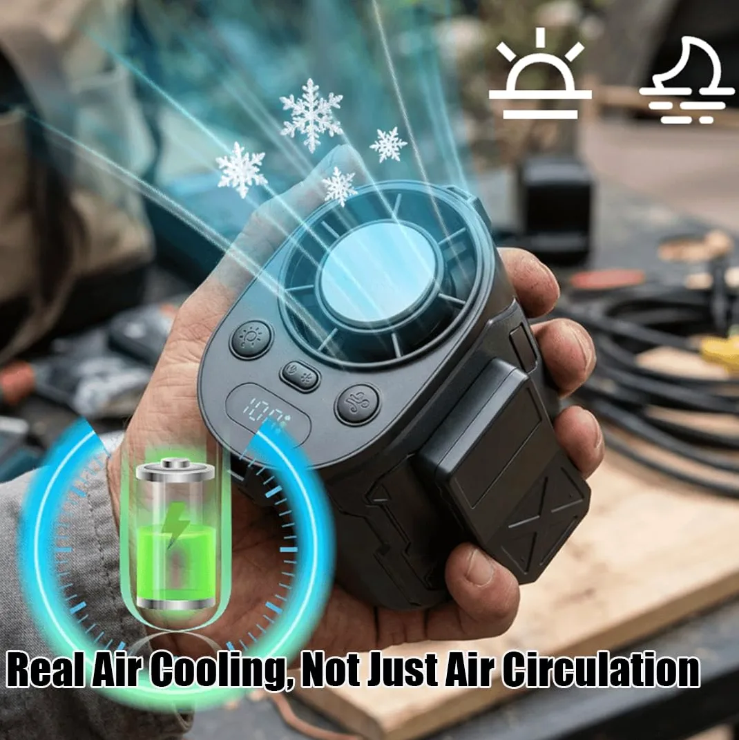 Ventilatore portatile con clip di raffreddamento per ghiaccio con batteria da 6000 mAh, ventilatore USB ricaricabile con display LED, piccolo e forte flusso d'aria, per passeggino, campeggio, ufficio