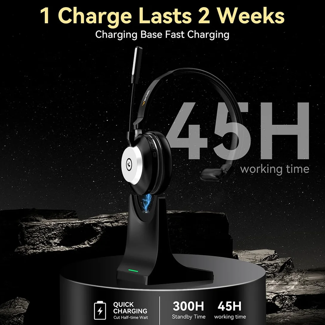 Wantek Cuffie Bluetooth V5.2 con microfono, cancellazione rumore, dongle USB, base ricarica, pulsante muto per PC e telefoni cellulari