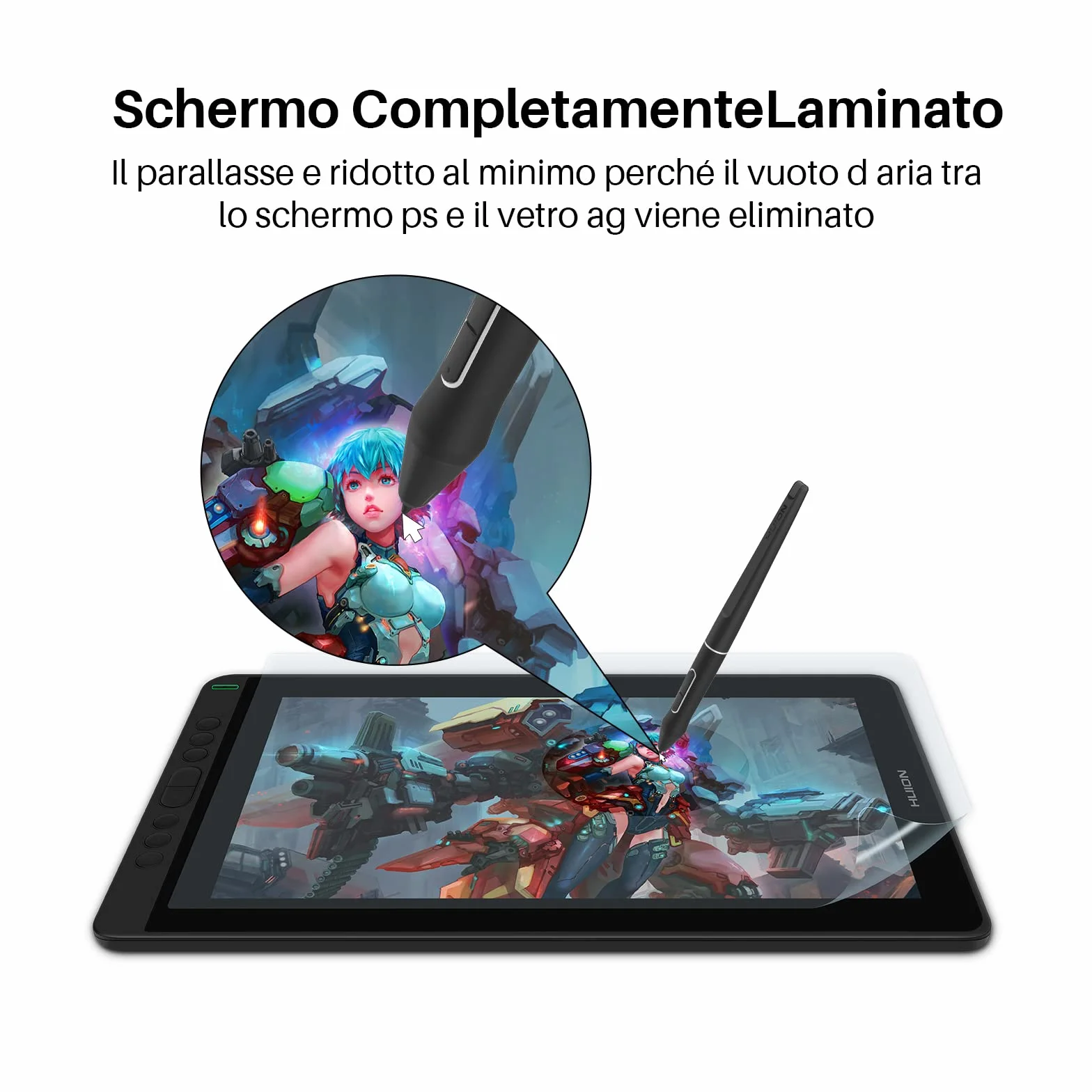 HUION Kamvas 13 Tavoletta Grafica con Schermo Compatibile con Android, Funzione di Inclinazione di ±60° Stilo Senza Batteria, 8 Tasti di Scelta Rapida, Supporto Regolabile - 13,3 Pollici (Nero)