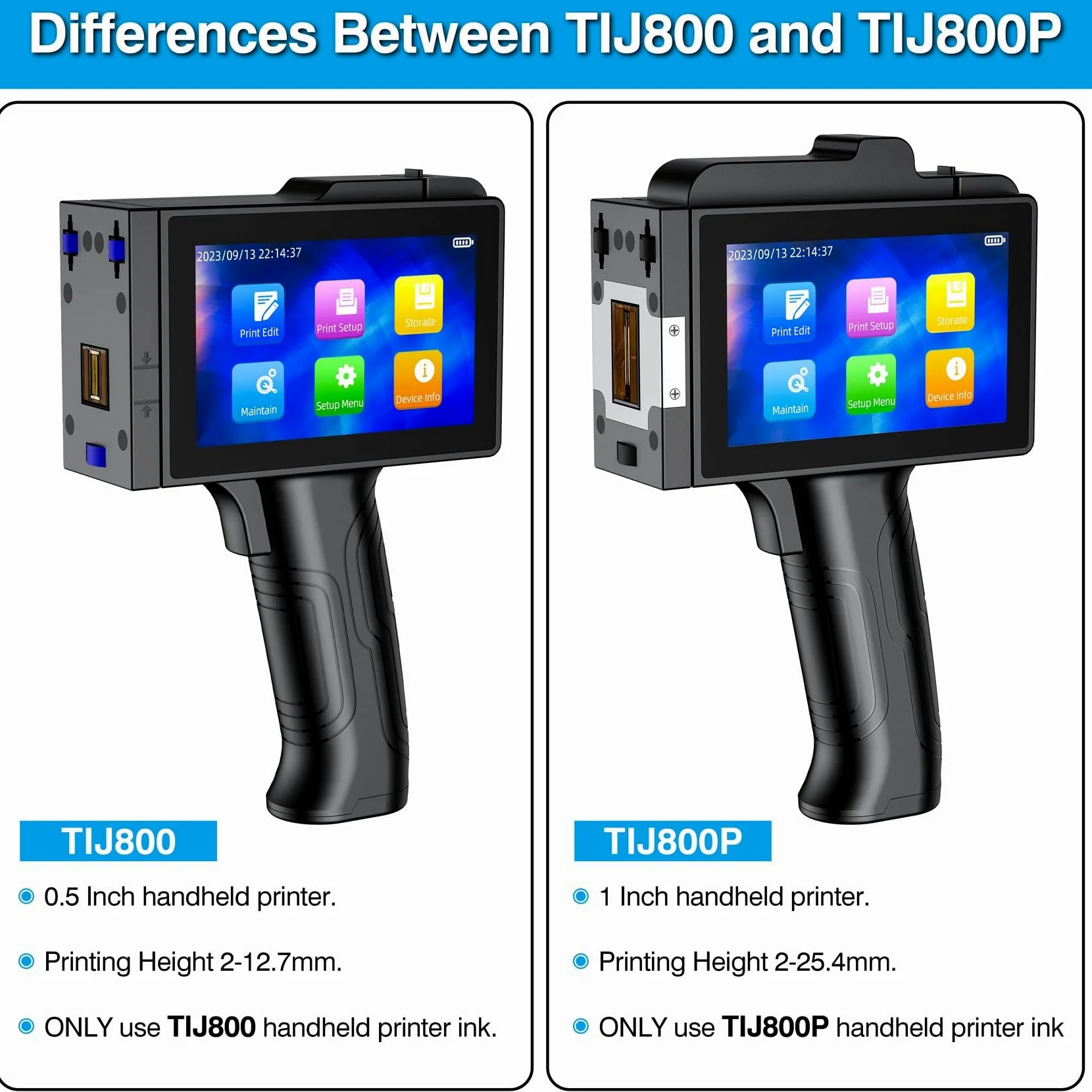 Agendepoint.it Stampante Palmare Portatile TIJ800 a Getto D'inchiostro PortatileTouch da 5 Pollici per Logo/Immagine/Codice a Barre